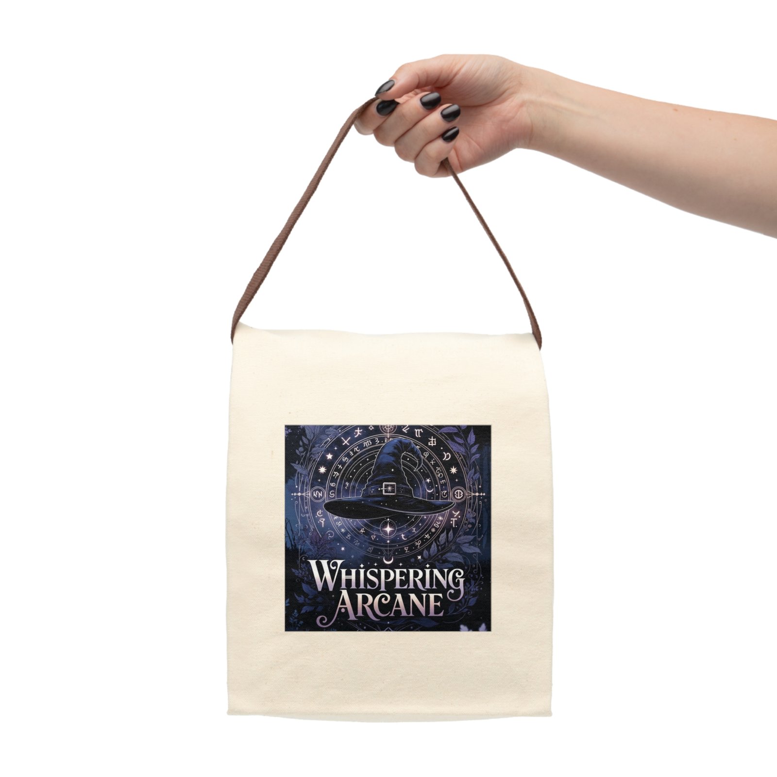Whispering Arcane Canvas Lunch Bag — Mystical Wizardry Tote with Strap