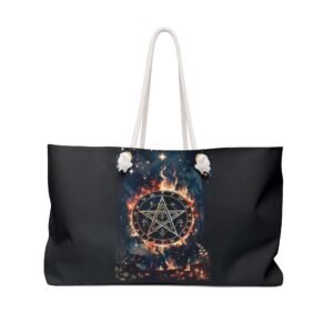 Flaming Pentagram Weekender Bag — Gothic Witchy Travel Tote