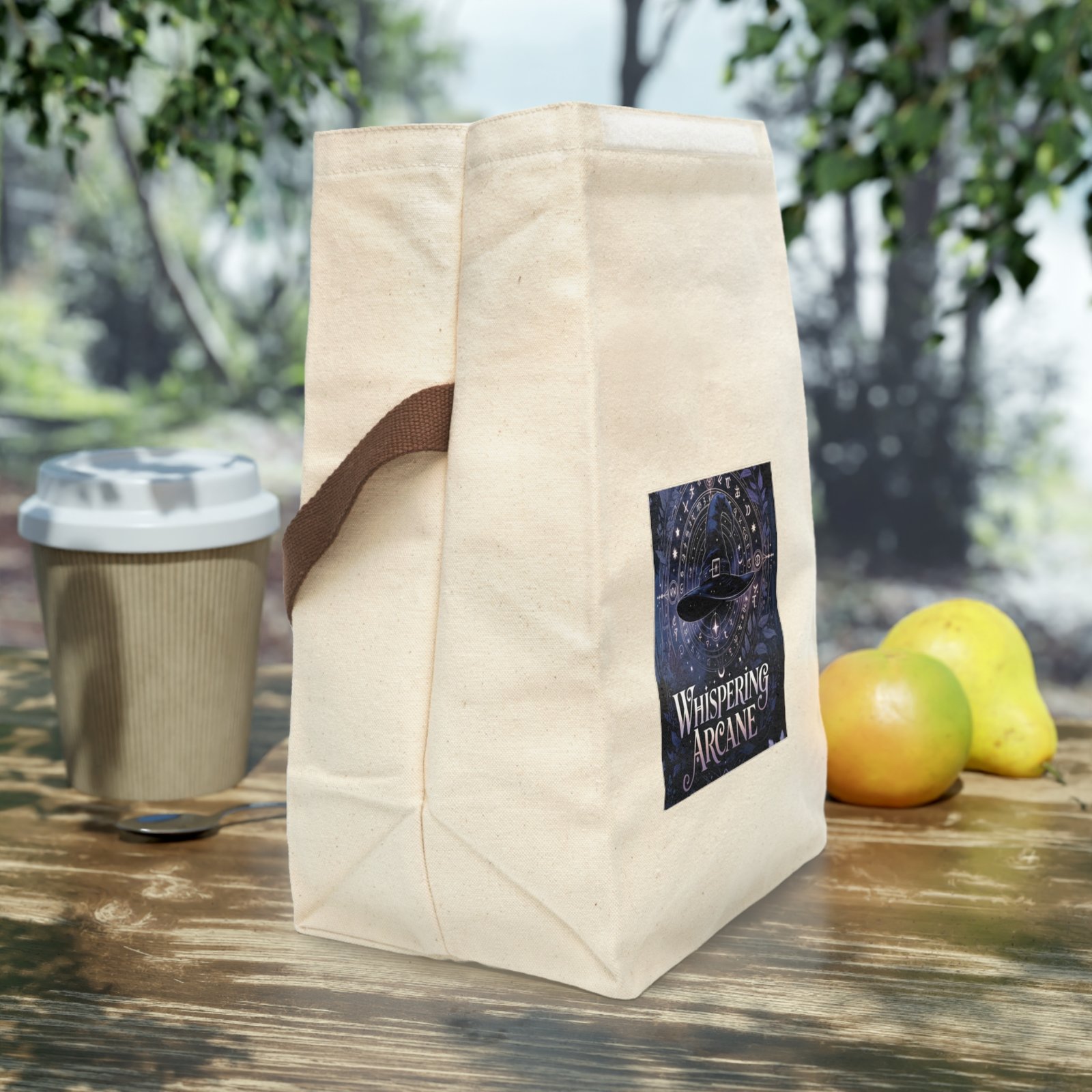 Whispering Arcane Canvas Lunch Bag — Mystical Wizardry Tote with Strap - Image 2