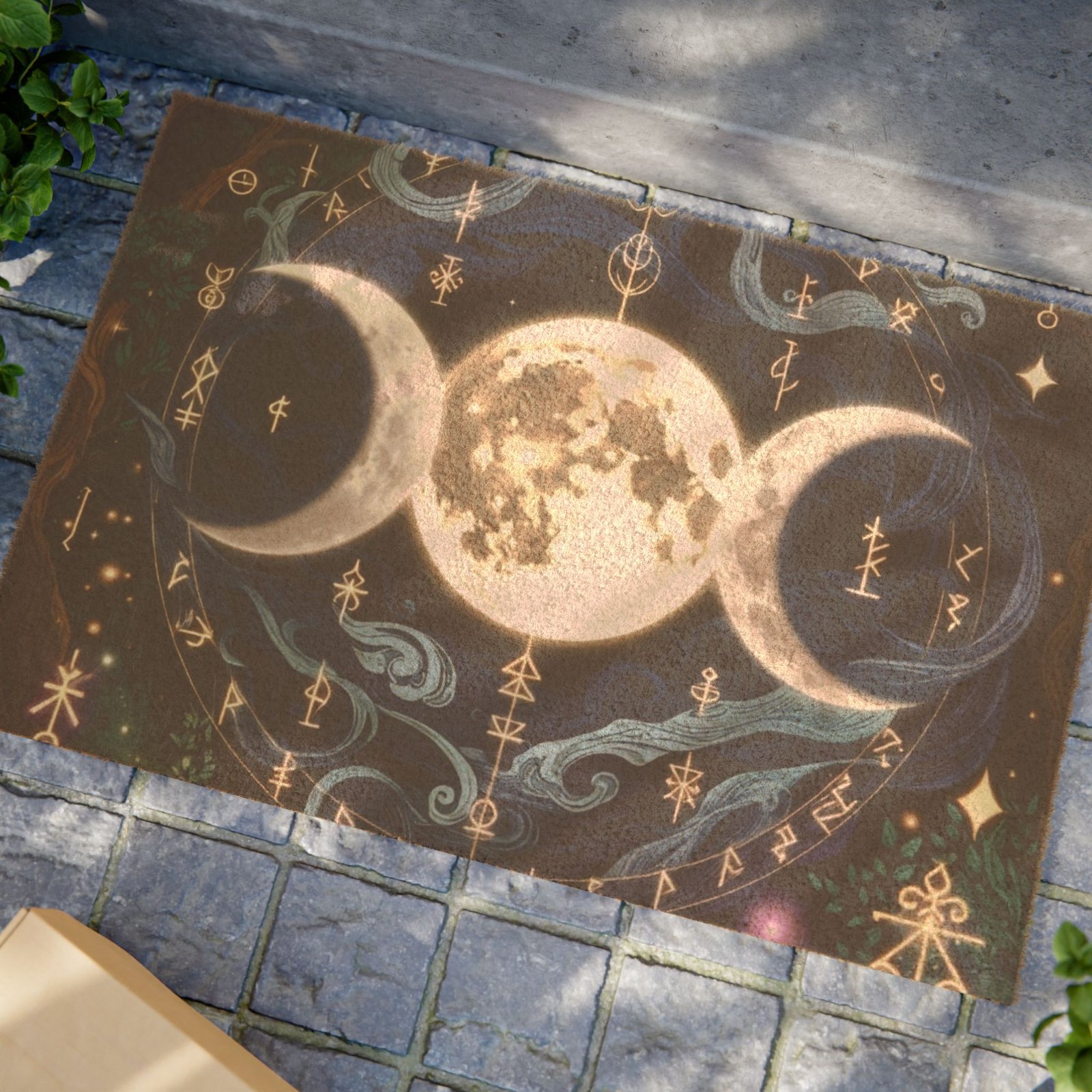 Triple Moon Welcome Doormat — Mystical Moon Phase Coir Mat - Image 2