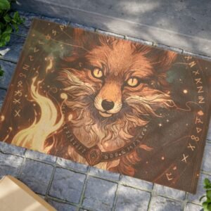 Mystic Fox Doormat — Fantasy Forest Welcome Mat with Rune Accents