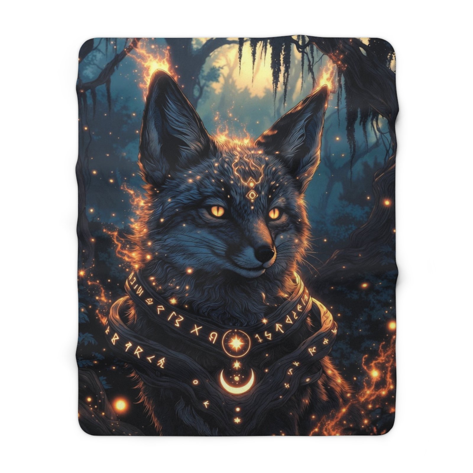 Mystic Fox Sherpa Blanket - Glowing Celestial Fox Fleece Throw - Image 5