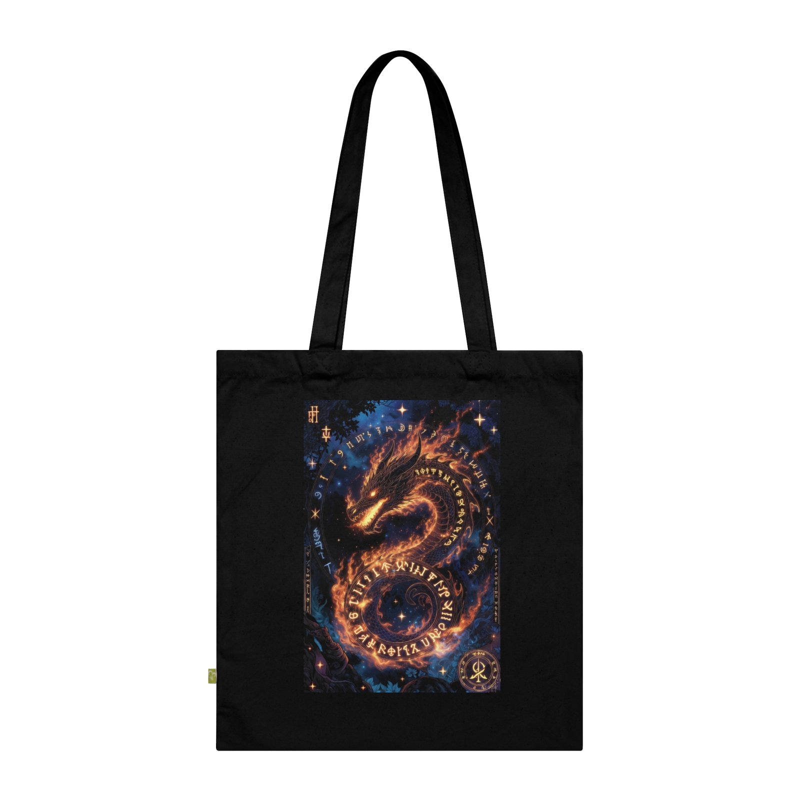 Dragon Spiral Organic Cotton Tote Bag — Celestial Fiery Design