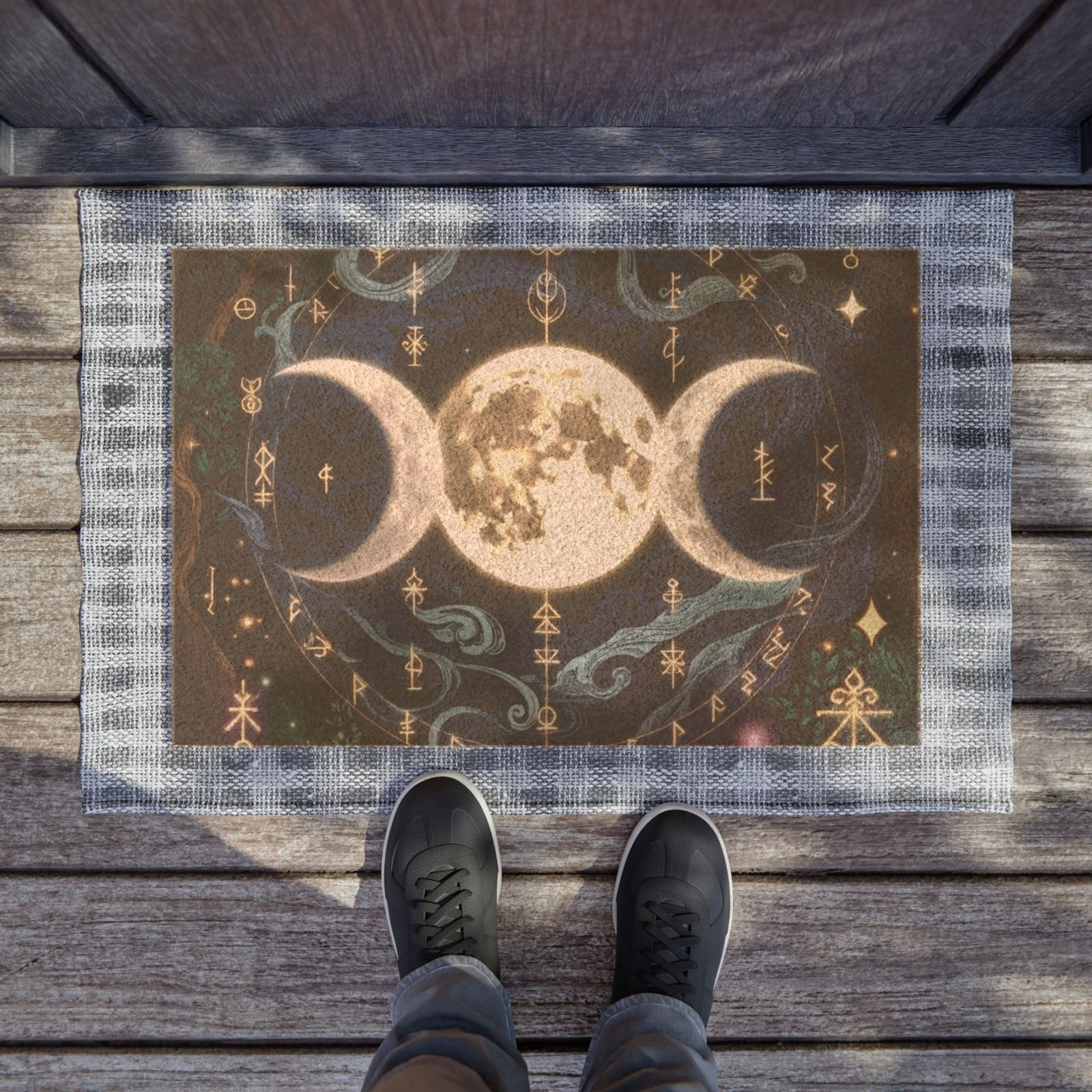 Triple Moon Welcome Doormat — Mystical Moon Phase Coir Mat