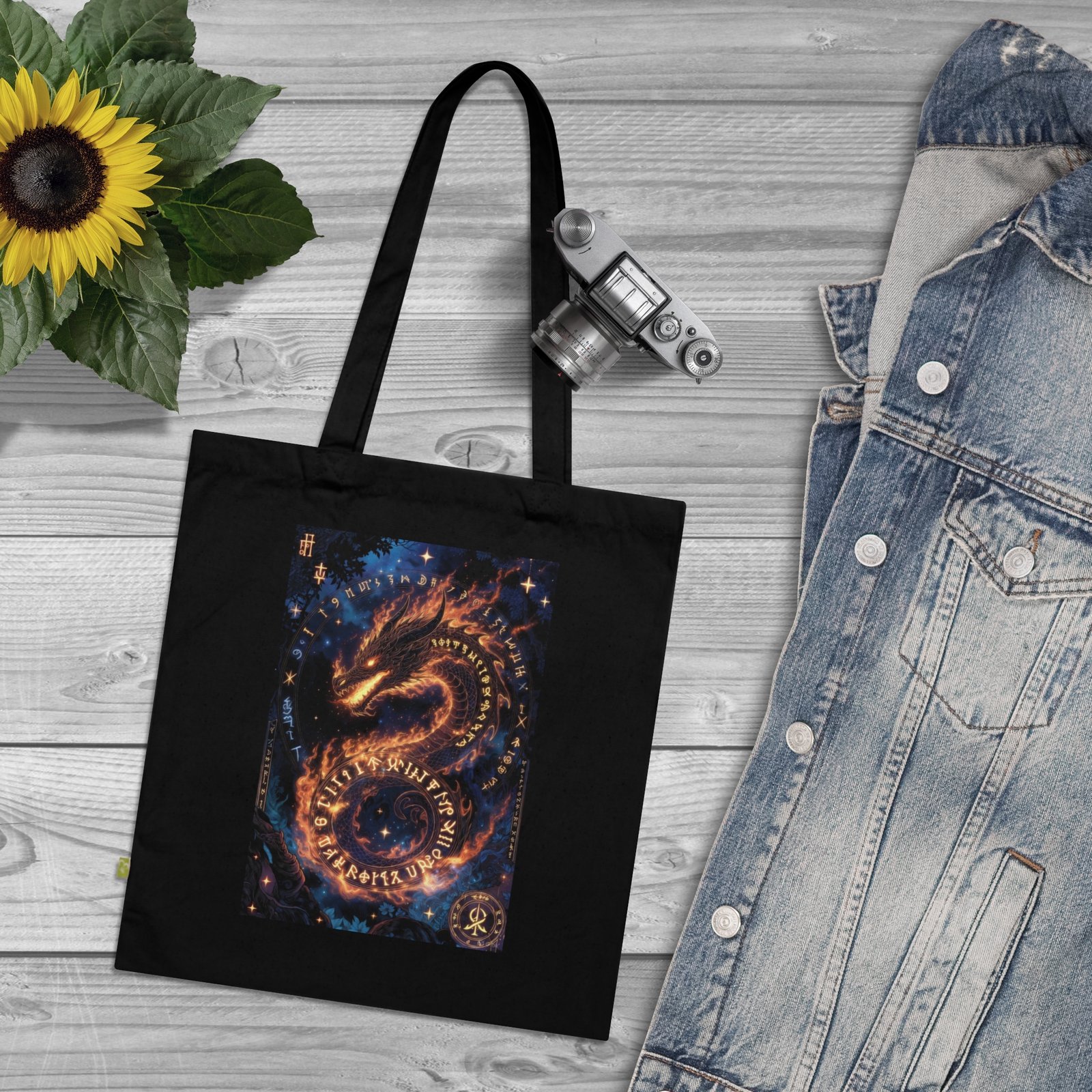 Dragon Spiral Organic Cotton Tote Bag — Celestial Fiery Design - Image 4