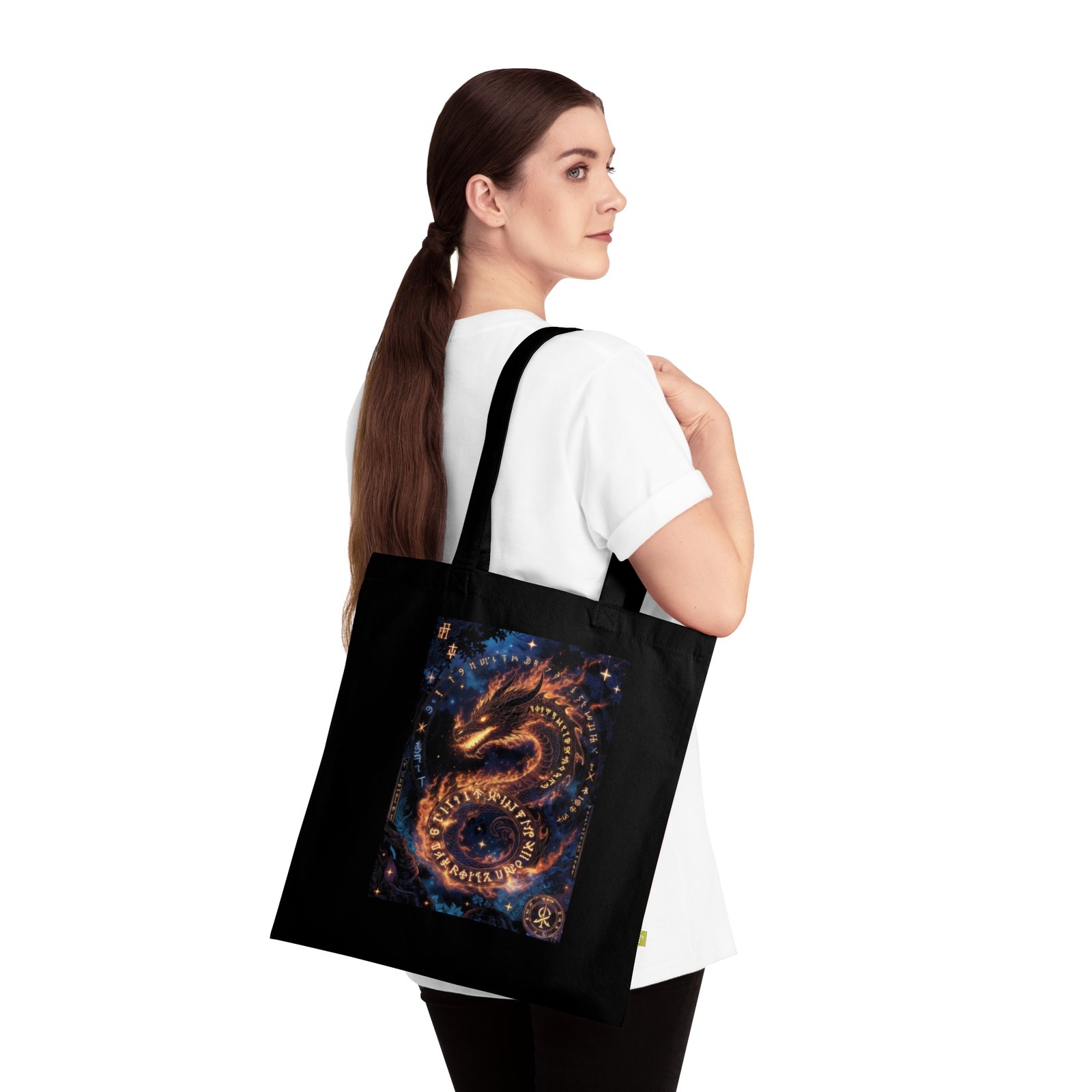 Dragon Spiral Organic Cotton Tote Bag — Celestial Fiery Design - Image 3