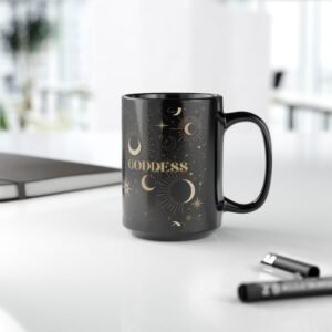 Goddess Astro Stars Black Mug, 15oz