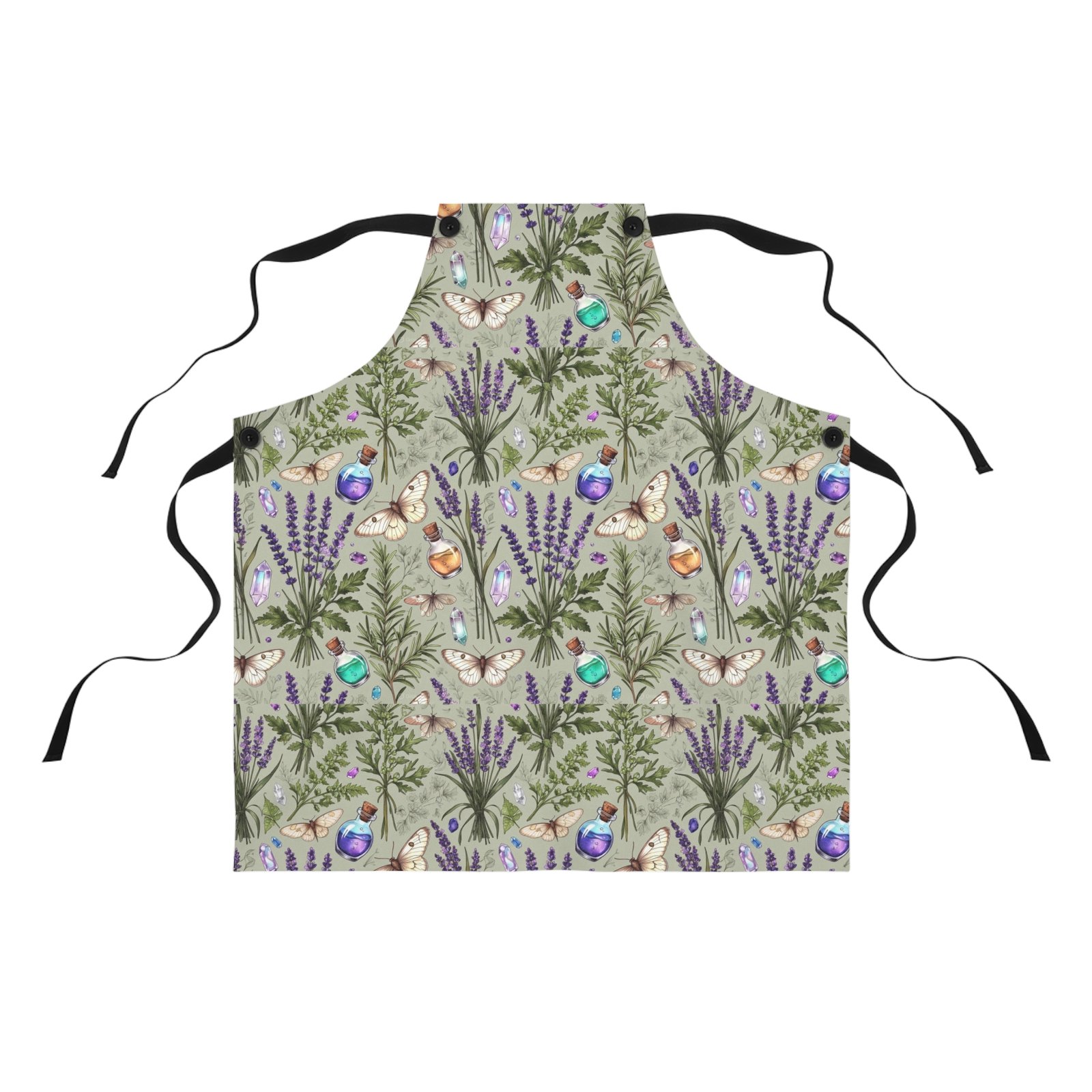 Herbal Potion & Lavender Apron — Botanical Witchy Kitchen Apron