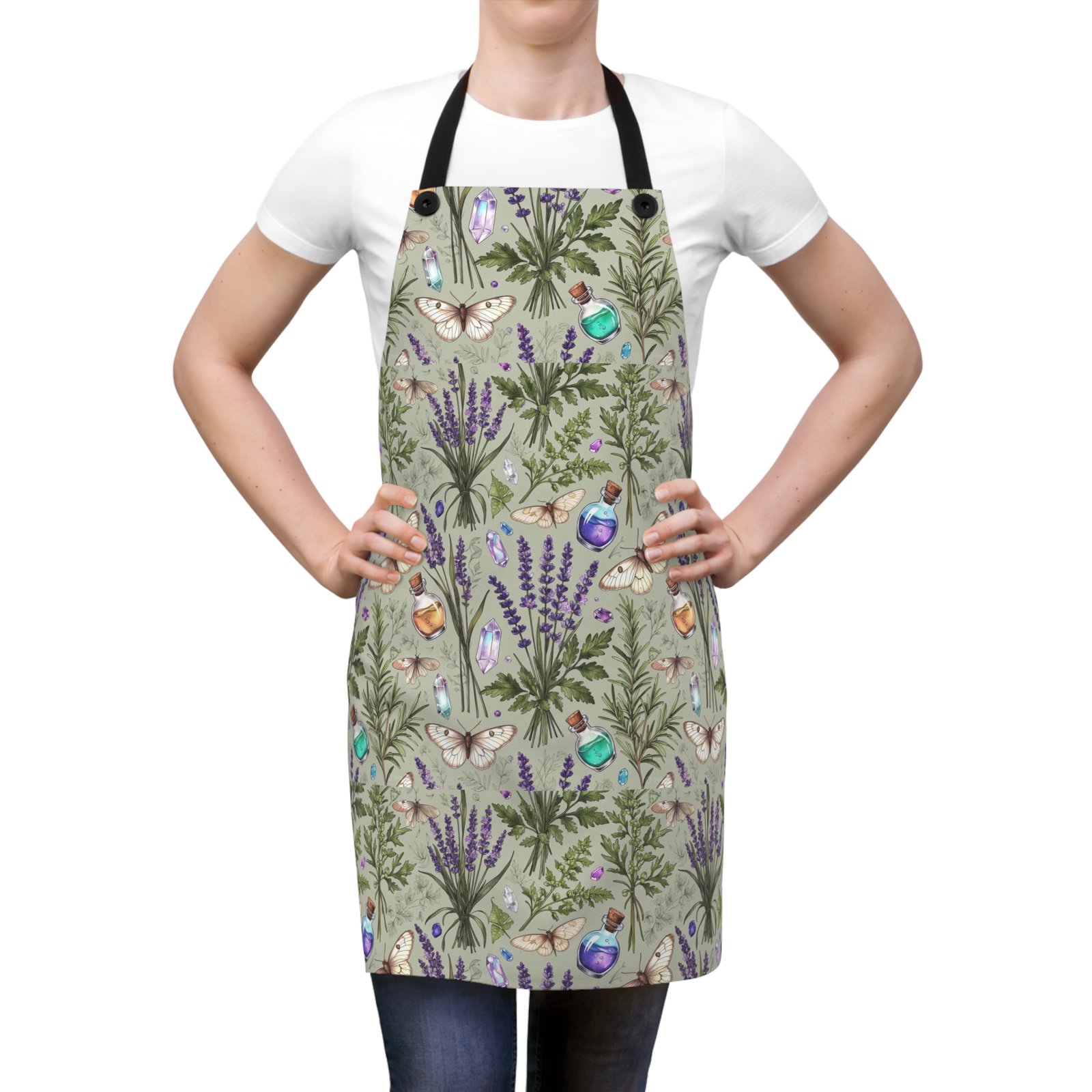 Herbal Potion & Lavender Apron — Botanical Witchy Kitchen Apron - Image 3