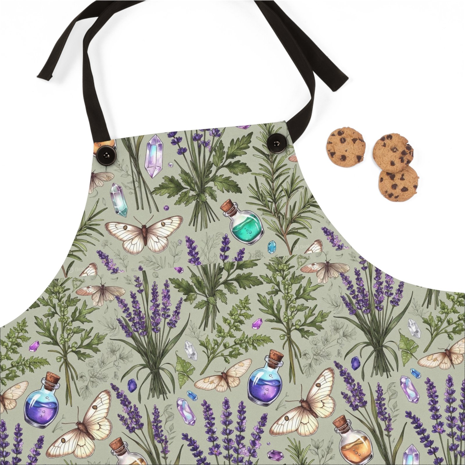 Herbal Potion & Lavender Apron — Botanical Witchy Kitchen Apron - Image 2
