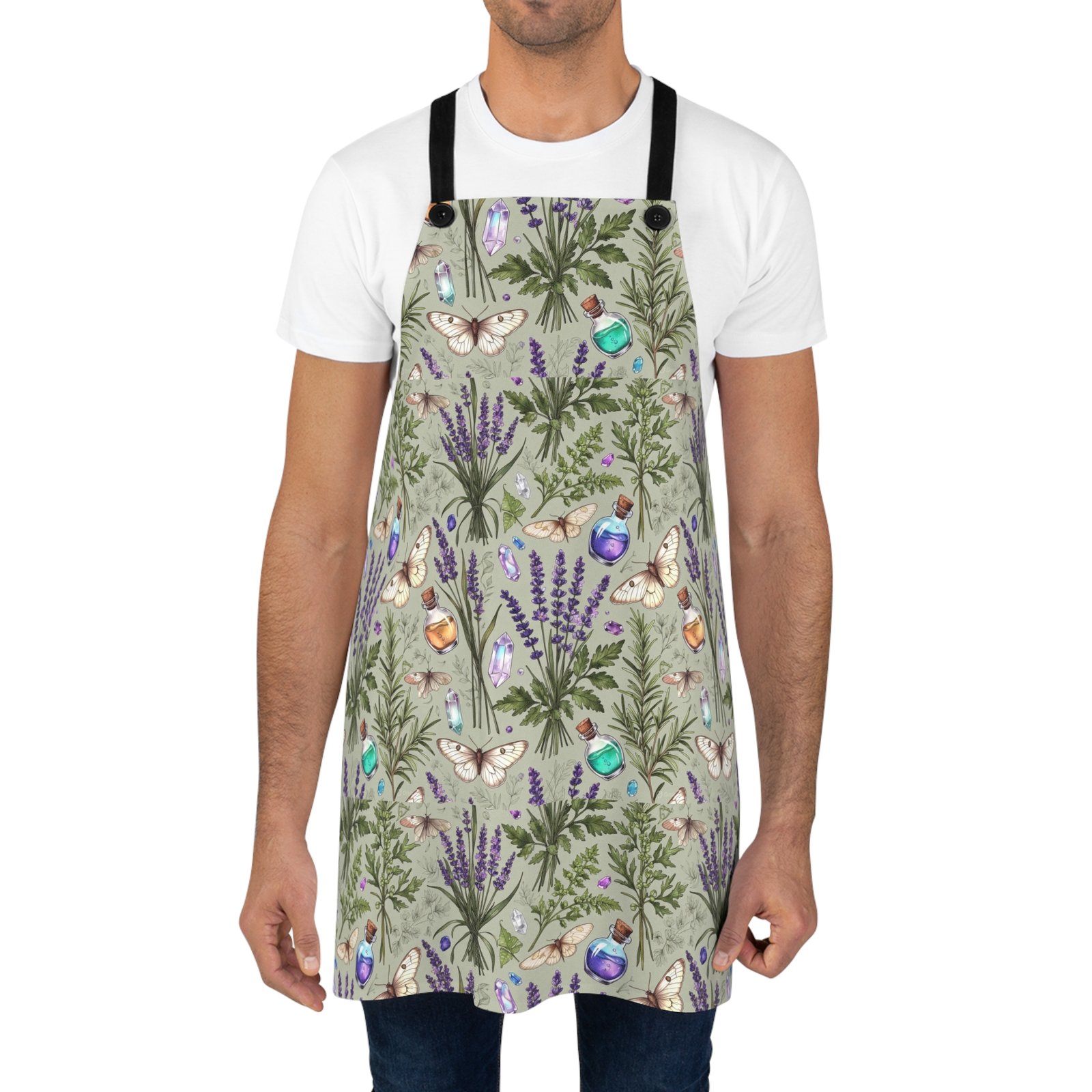 Herbal Potion & Lavender Apron — Botanical Witchy Kitchen Apron - Image 4