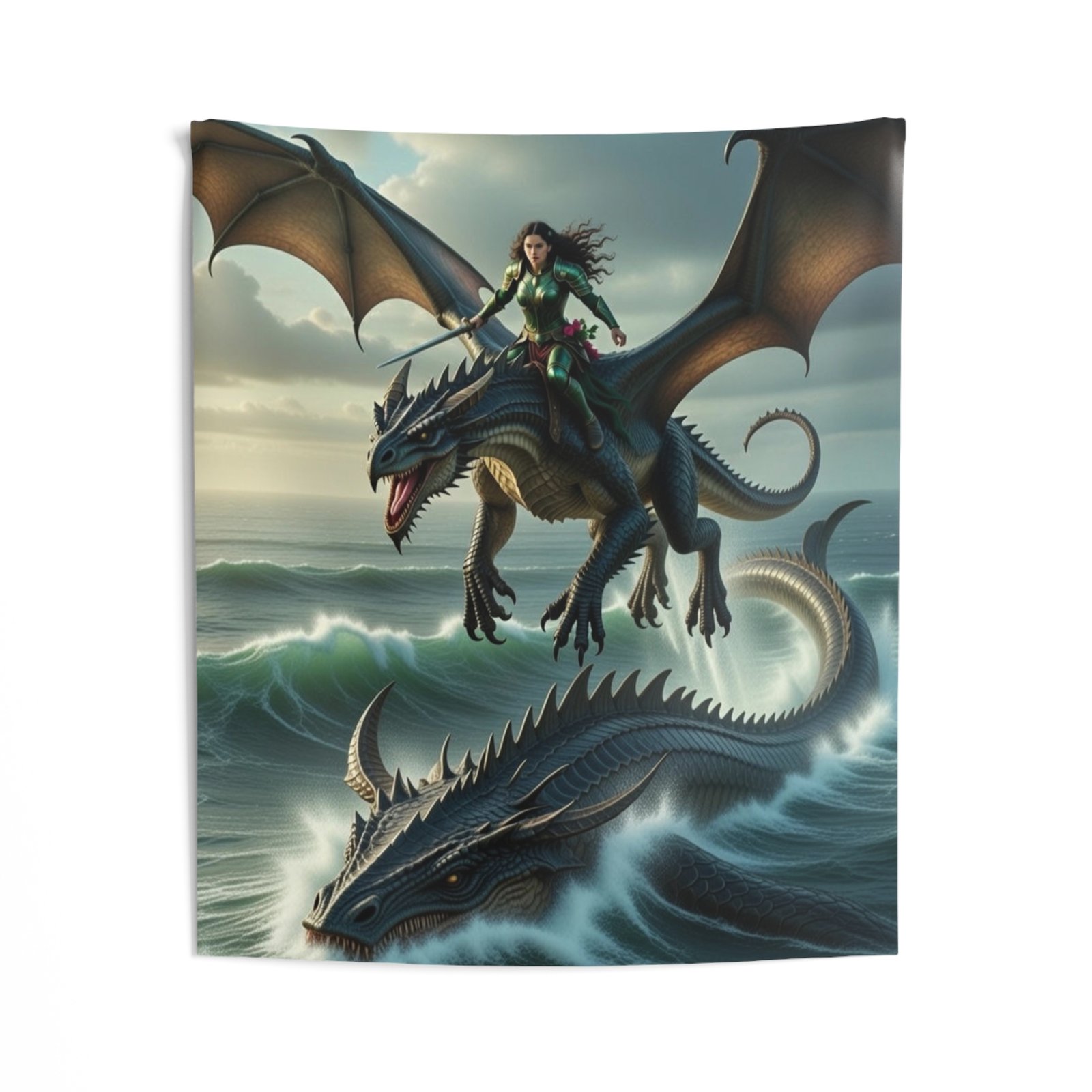 Dragon Rider Wall Tapestry — Fantasy Sea Dragon Art for Bedrooms & Gaming Rooms - Image 2