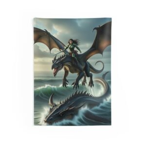 Dragon Rider Wall Tapestry — Fantasy Sea Dragon Art for Bedrooms & Gaming Rooms