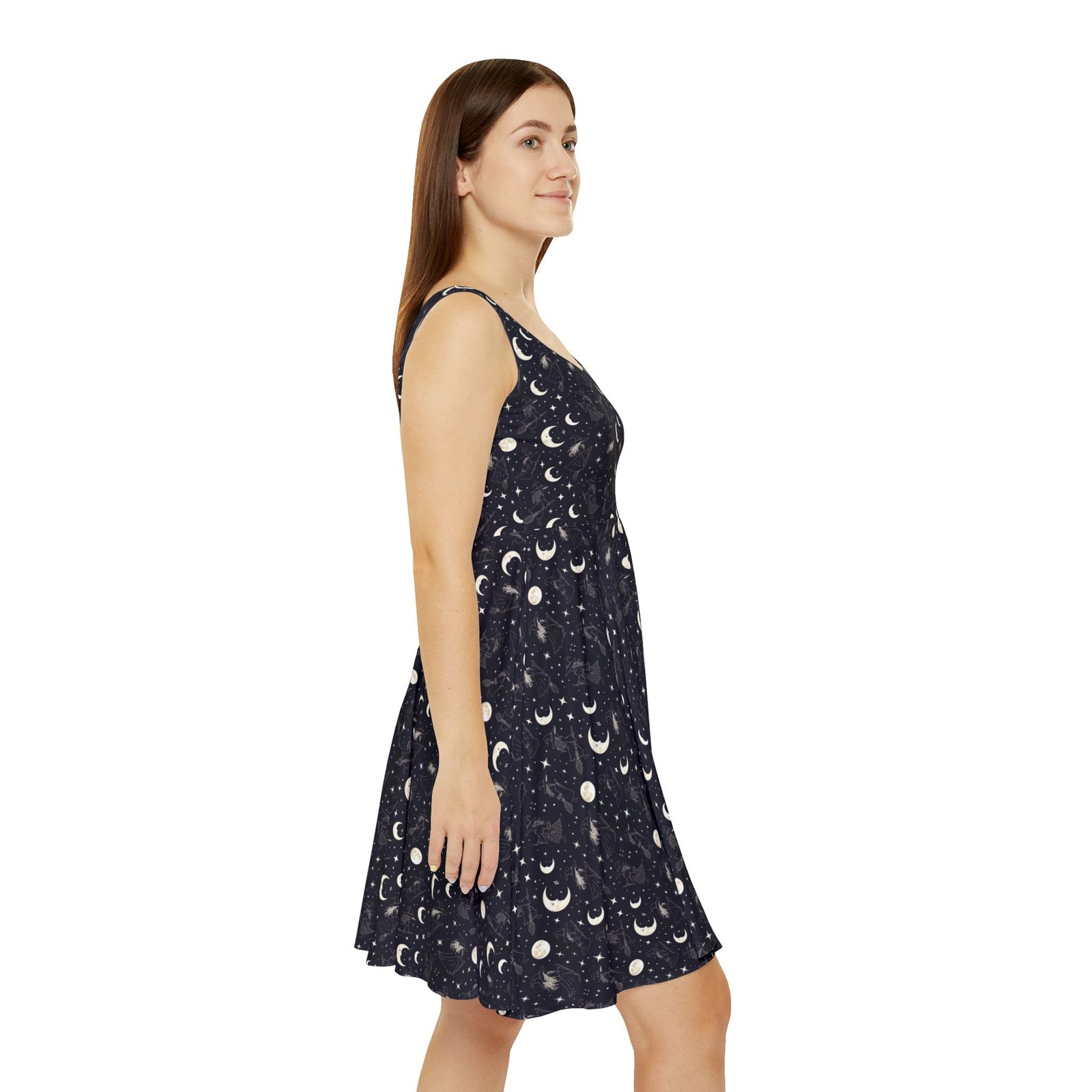 Celestial Moon & Stars Skater Dress — Night Sky Print - Image 6