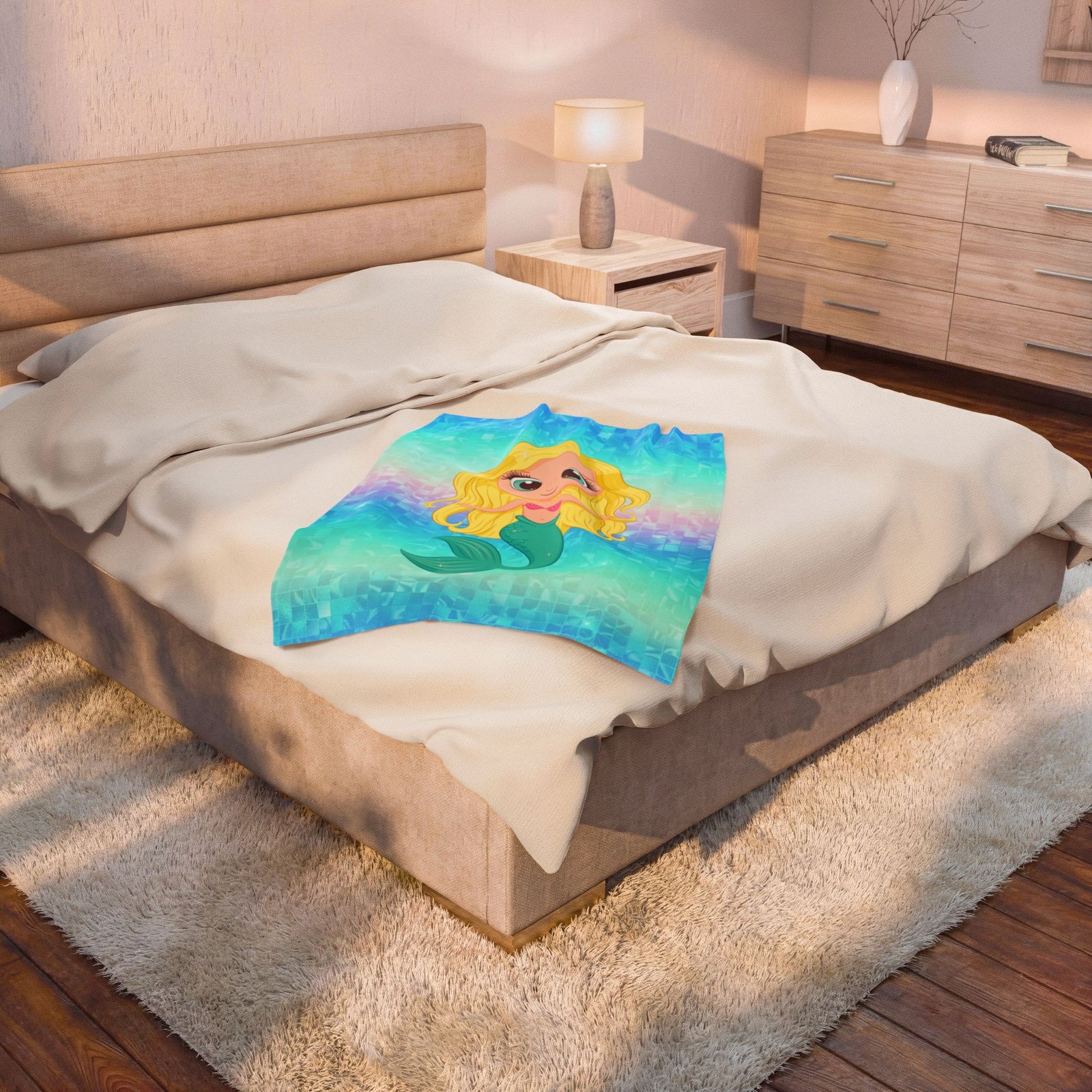 Yellow Mermaid Velveteen Plush Blanket - Image 4
