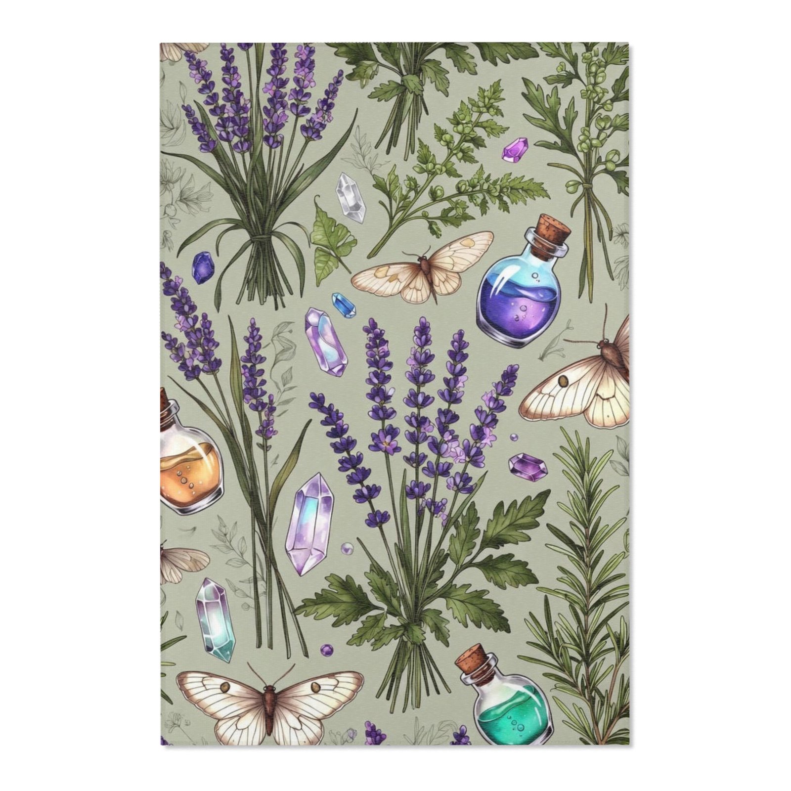 Lavender Apothecary Area Rug — Botanical Herbs, Moths & Crystal Potion Design - Image 7