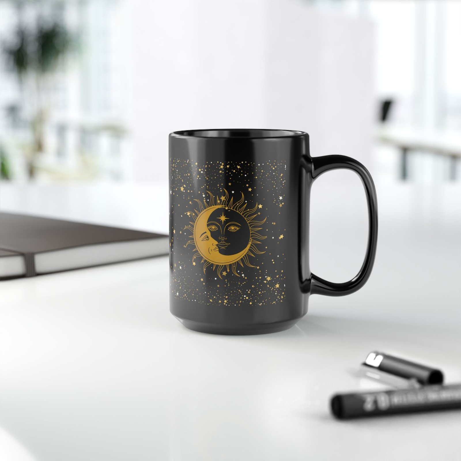 Sun Moon Stars Black Mug, 15oz - Image 2