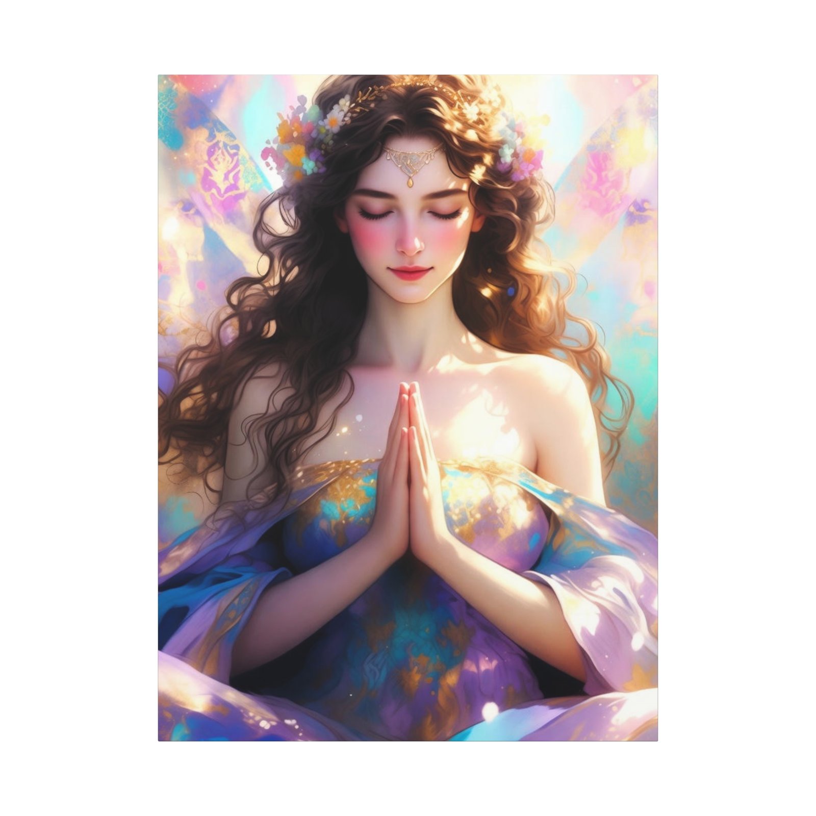 Meditative Goddess Canvas Art — Serene Prayer Woman Matte Stretched Print - Image 9