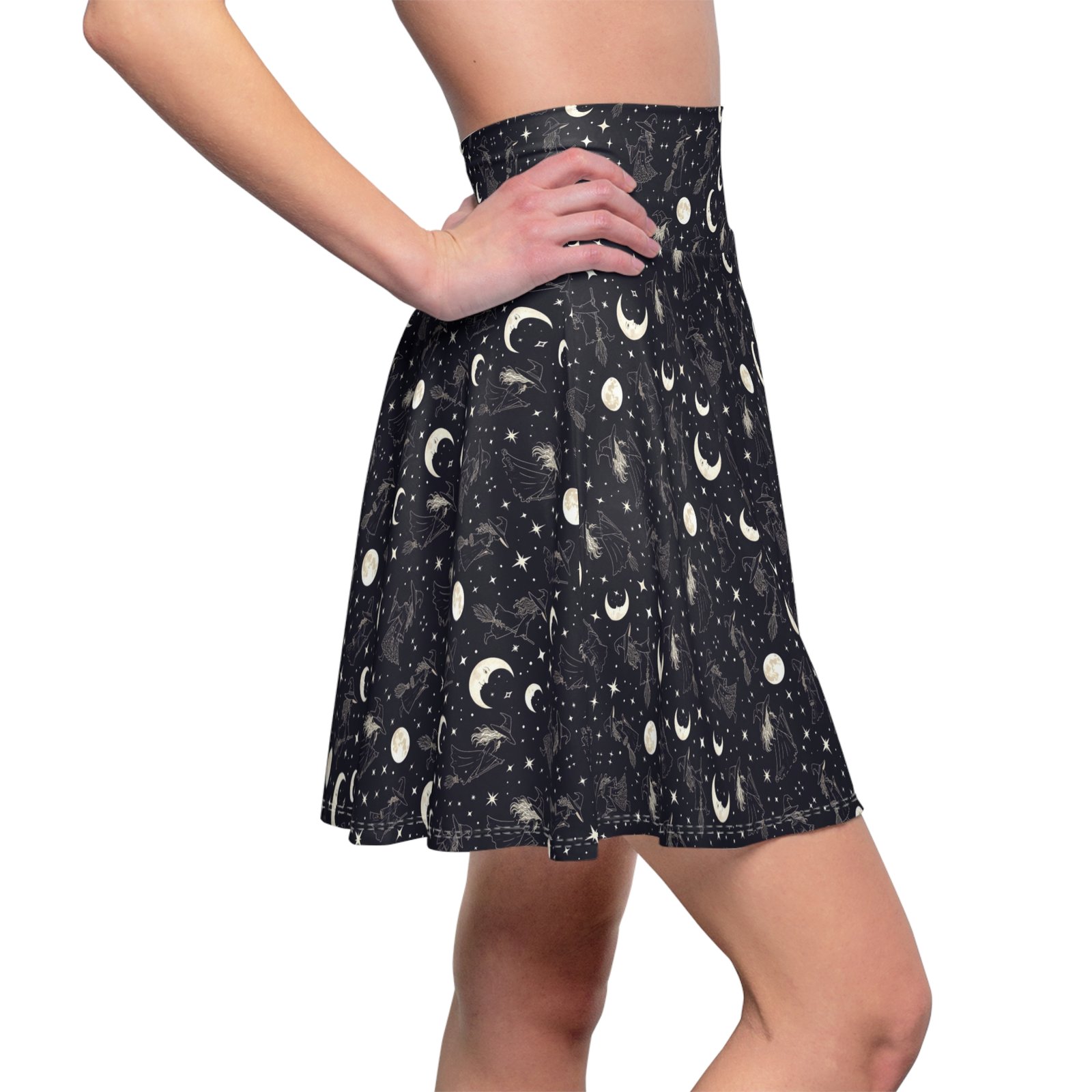 Celestial Moon Phase Skater Skirt — Black Starry Night AOP - Image 7