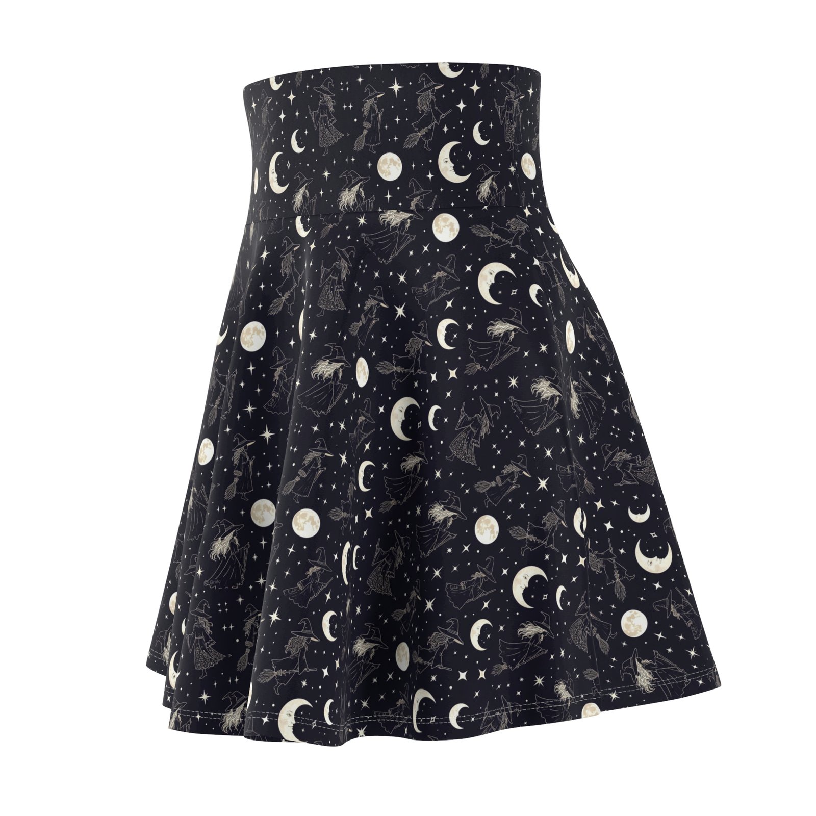 Celestial Moon Phase Skater Skirt — Black Starry Night AOP - Image 4