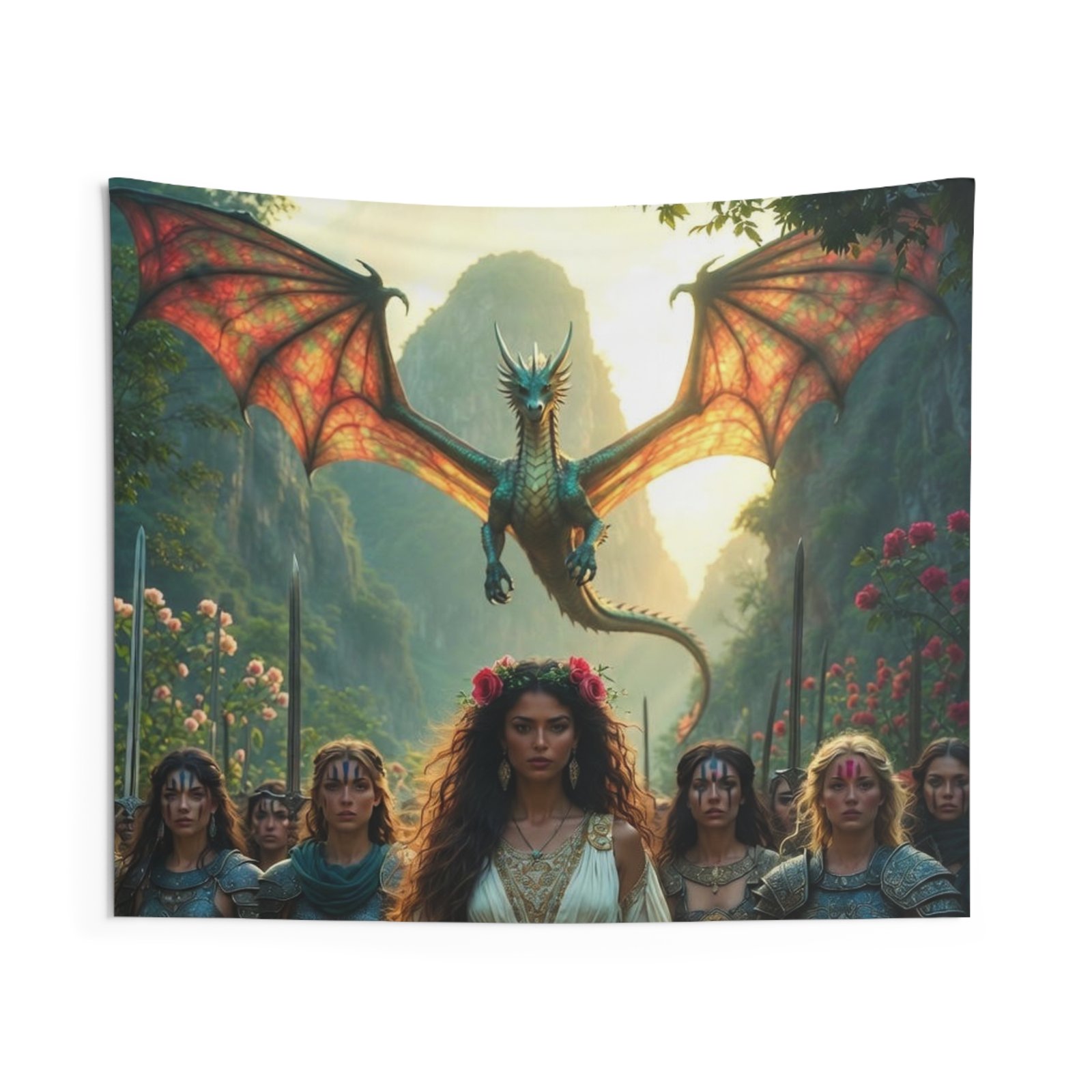 Fantasy Warrior Queen Tapestry - Rose Matriarch — Dragon & Shieldmaidens Wall Art - Image 6