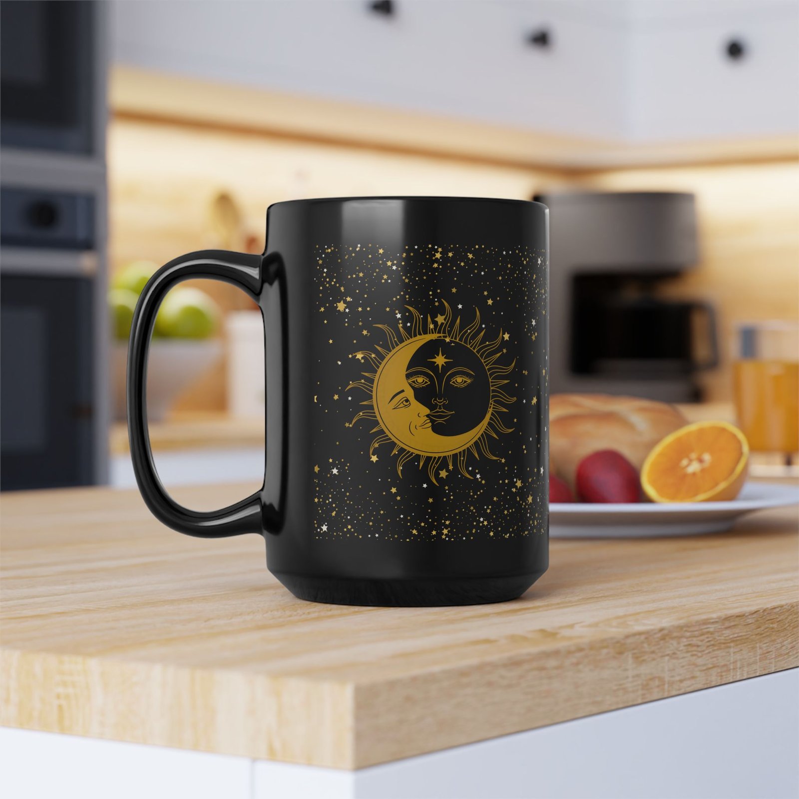 Sun Moon Stars Black Mug, 15oz - Image 5