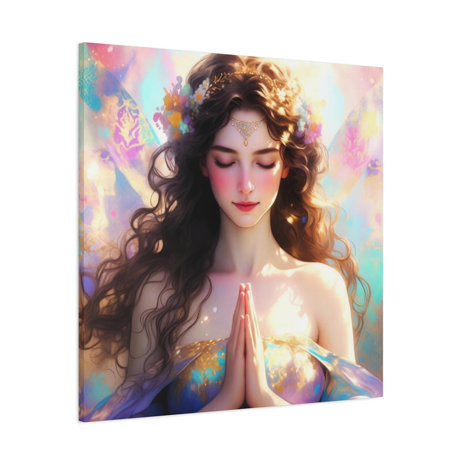 Meditative Goddess Canvas Art — Serene Prayer Woman Matte Stretched Print - Image 26