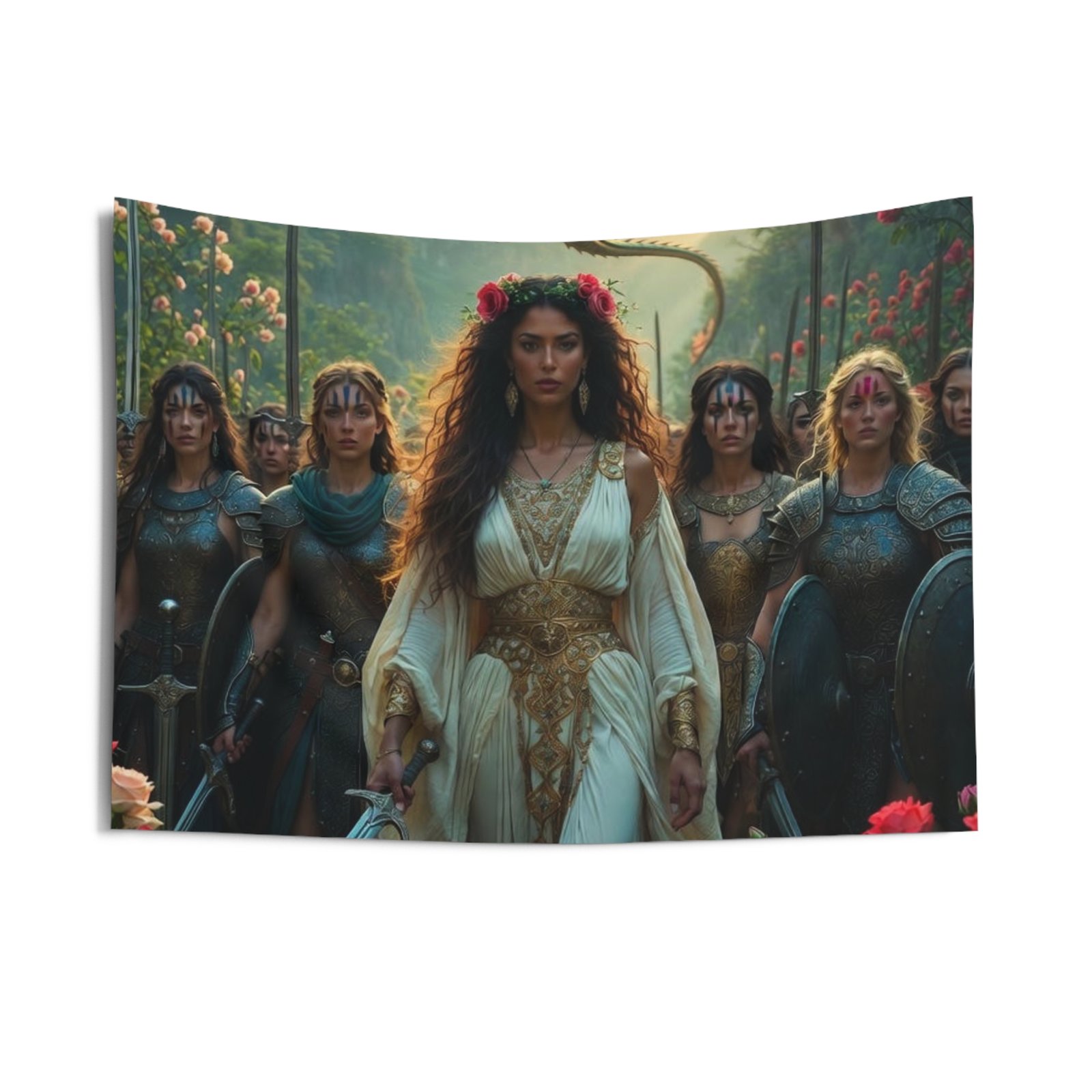 Fantasy Warrior Queen Tapestry - Rose Matriarch — Dragon & Shieldmaidens Wall Art - Image 5