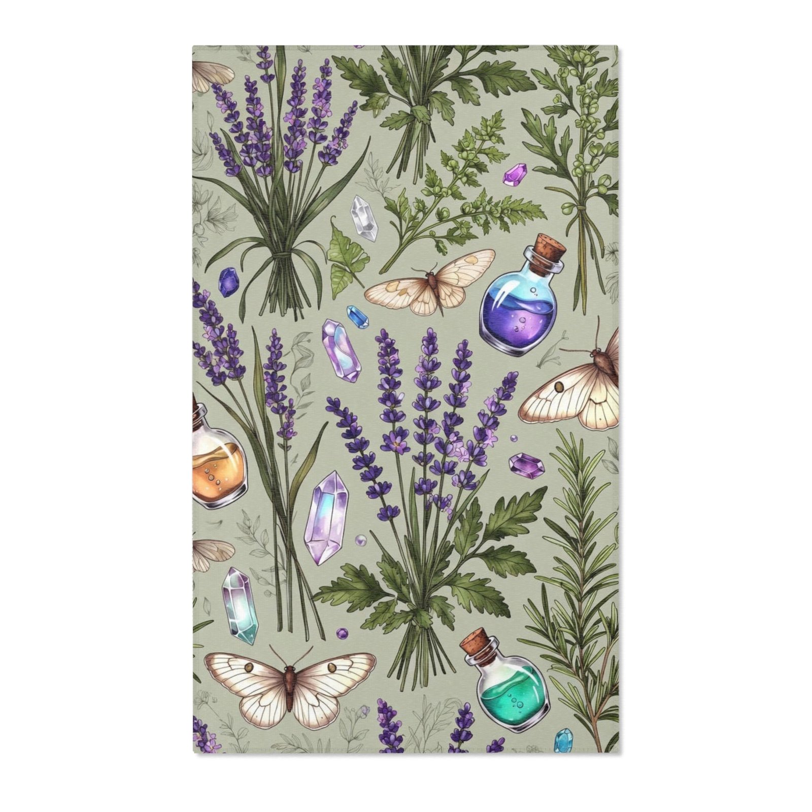 Lavender Apothecary Area Rug — Botanical Herbs, Moths & Crystal Potion Design - Image 4