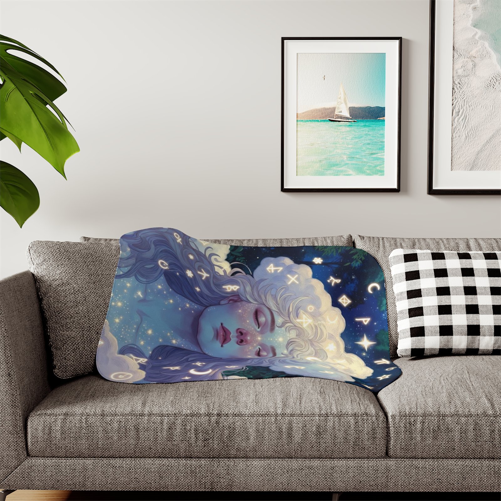 Celestial Dream Sherpa Blanket — Cozy Two‑Tone Throw with Starry Goddess Art - Image 7