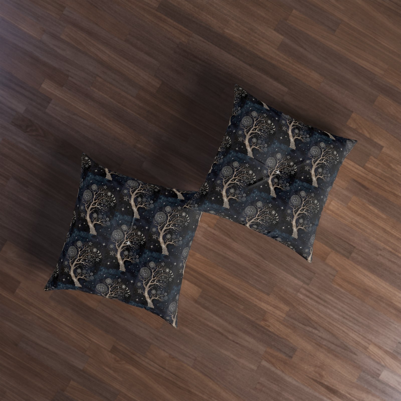 Mystic Moon Tree Tufted Floor Pillow — Celestial Boho Square Cushion - Image 3