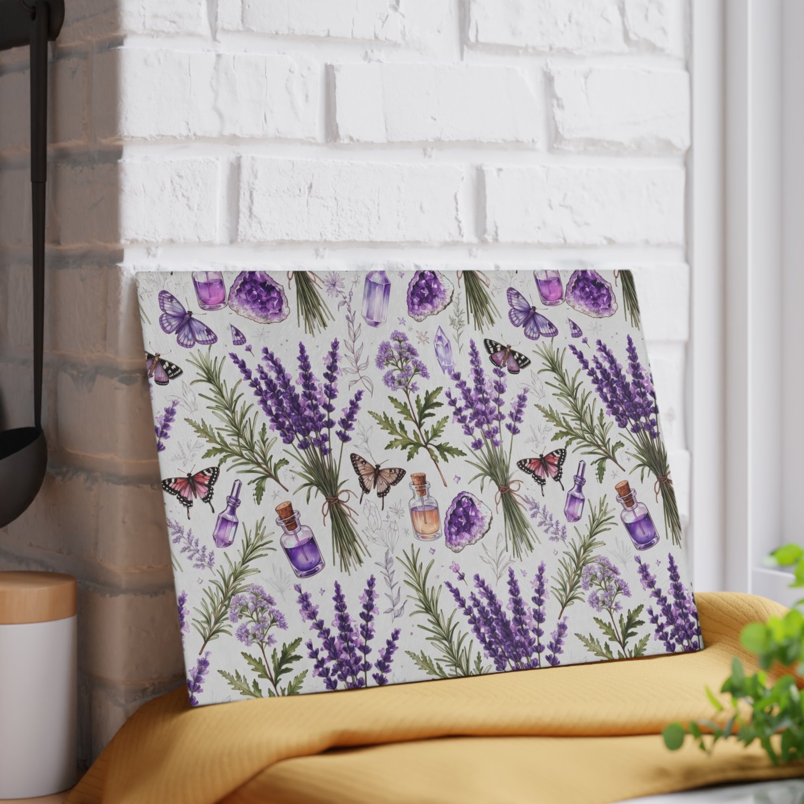 Lavender Herb Glass Cutting Board — Floral Kitchen Prep Board with Butterflies & Essential Oil Motif - Image 5