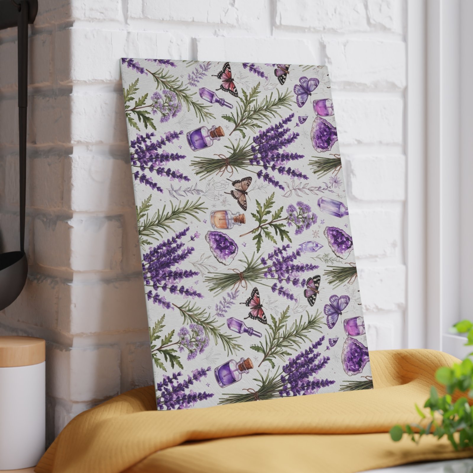 Lavender Herb Glass Cutting Board — Floral Kitchen Prep Board with Butterflies & Essential Oil Motif - Image 6