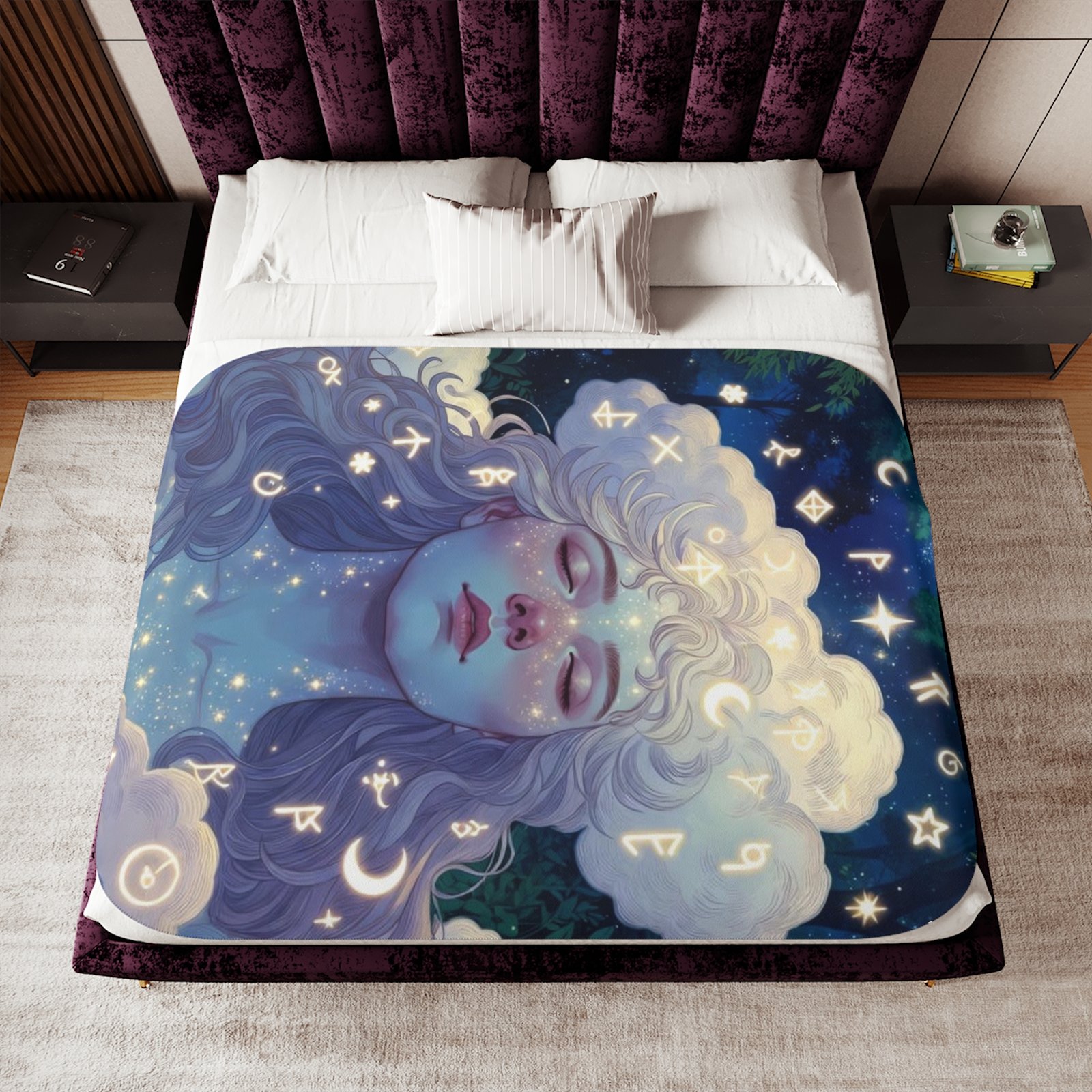 Celestial Dream Sherpa Blanket — Cozy Two‑Tone Throw with Starry Goddess Art - Image 20