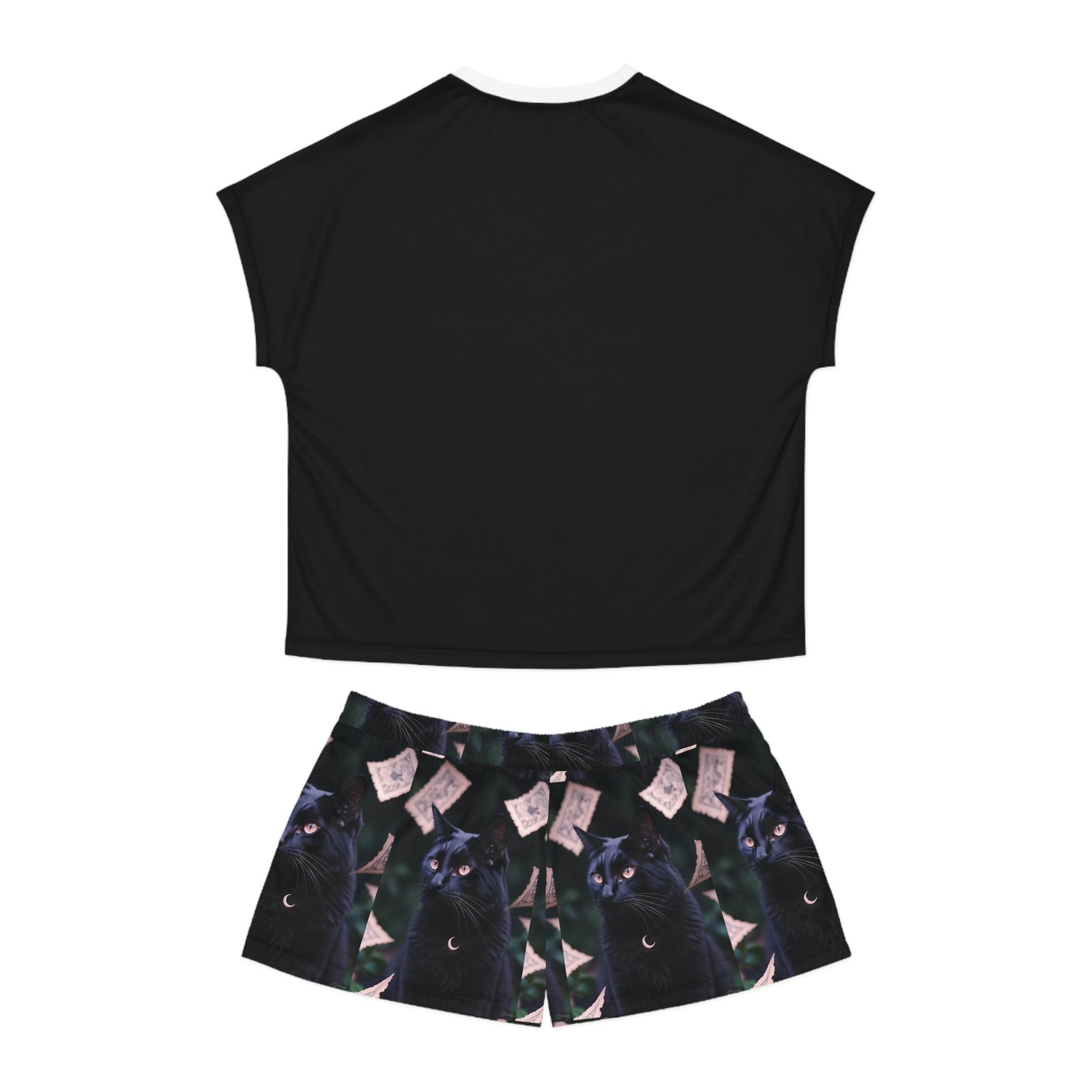 Black Cat Moon Pajama Set — Women's Short Sleepwear with Mystical Cat Print - Image 6