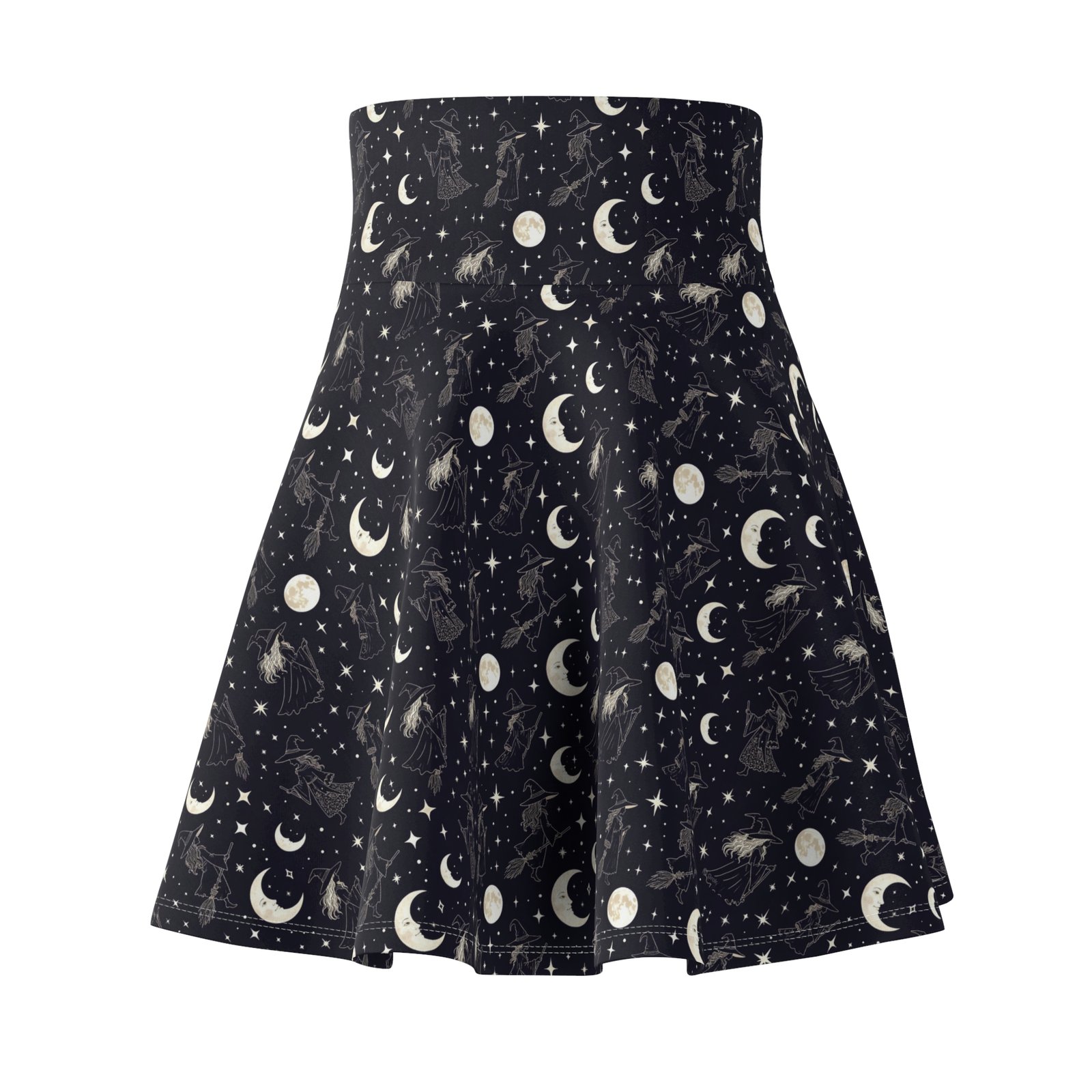 Celestial Moon Phase Skater Skirt — Black Starry Night AOP - Image 3