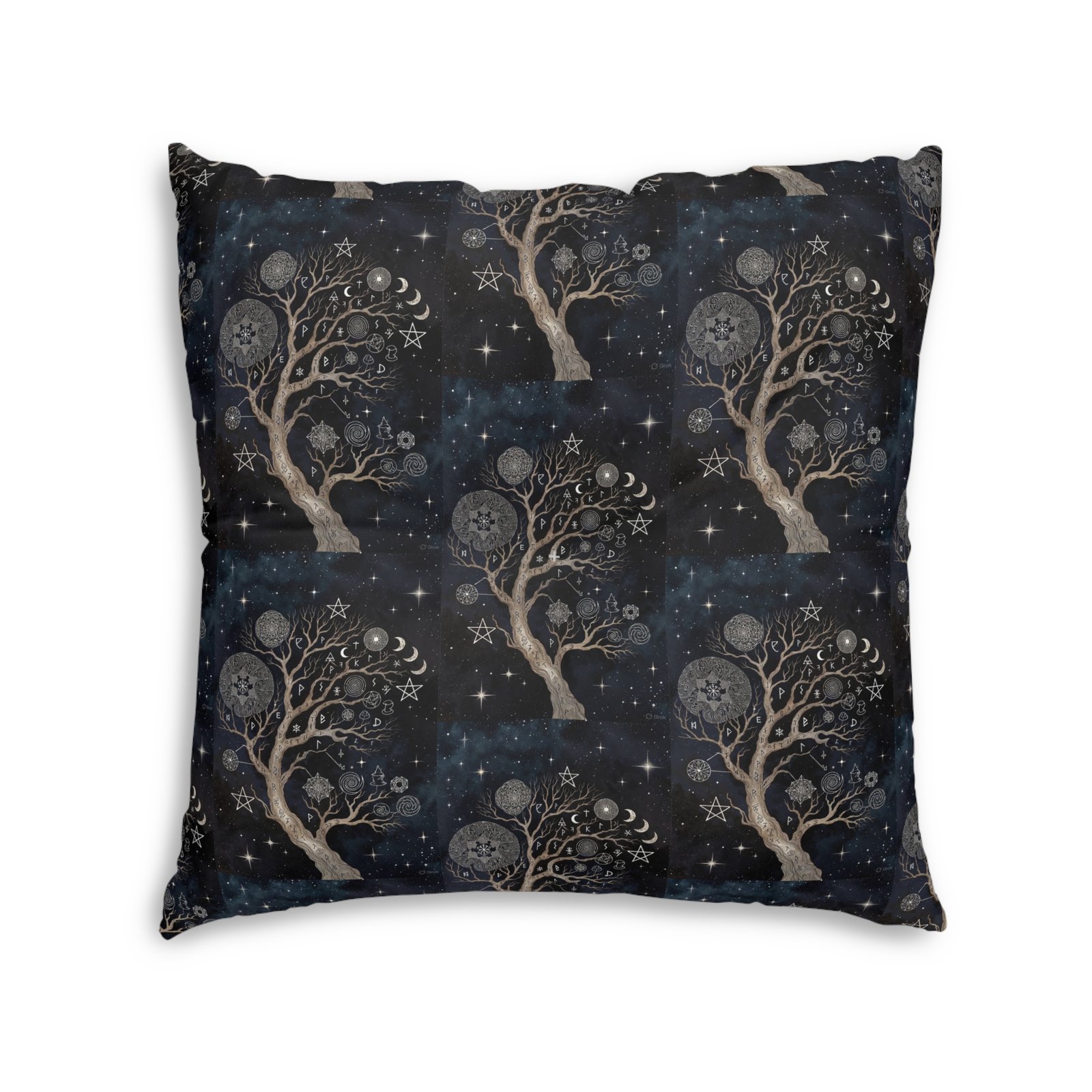 Mystic Moon Tree Tufted Floor Pillow — Celestial Boho Square Cushion - Image 6