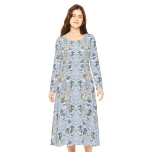 Dragons Mermaids Phoenix's Unicorns Fairies Watercolor Swing Dress — Long Sleeve Dance Dress with Pastel Garden Print
