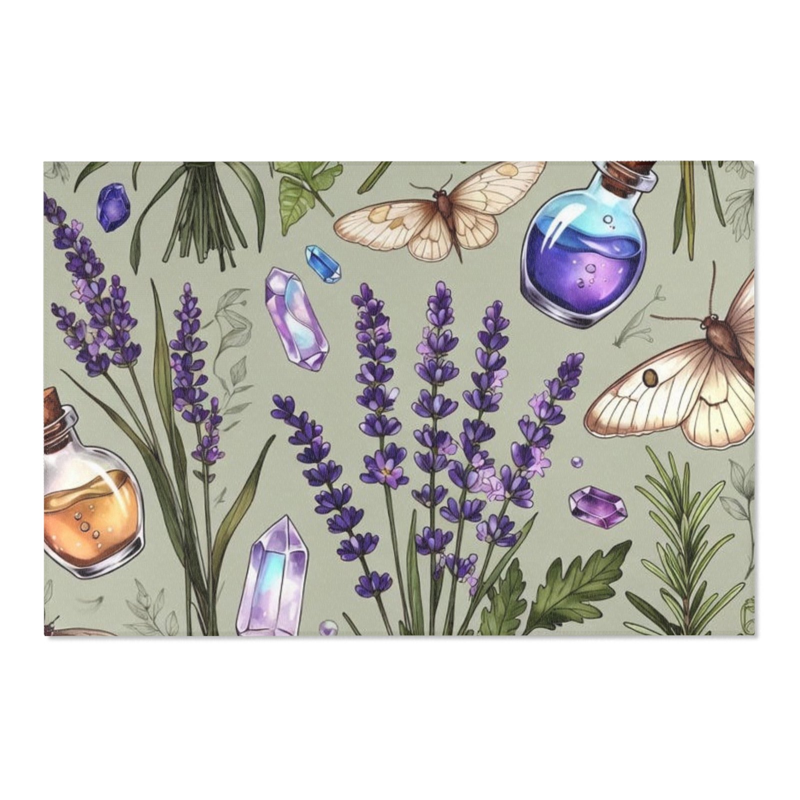 Lavender Apothecary Area Rug — Botanical Herbs, Moths & Crystal Potion Design - Image 16
