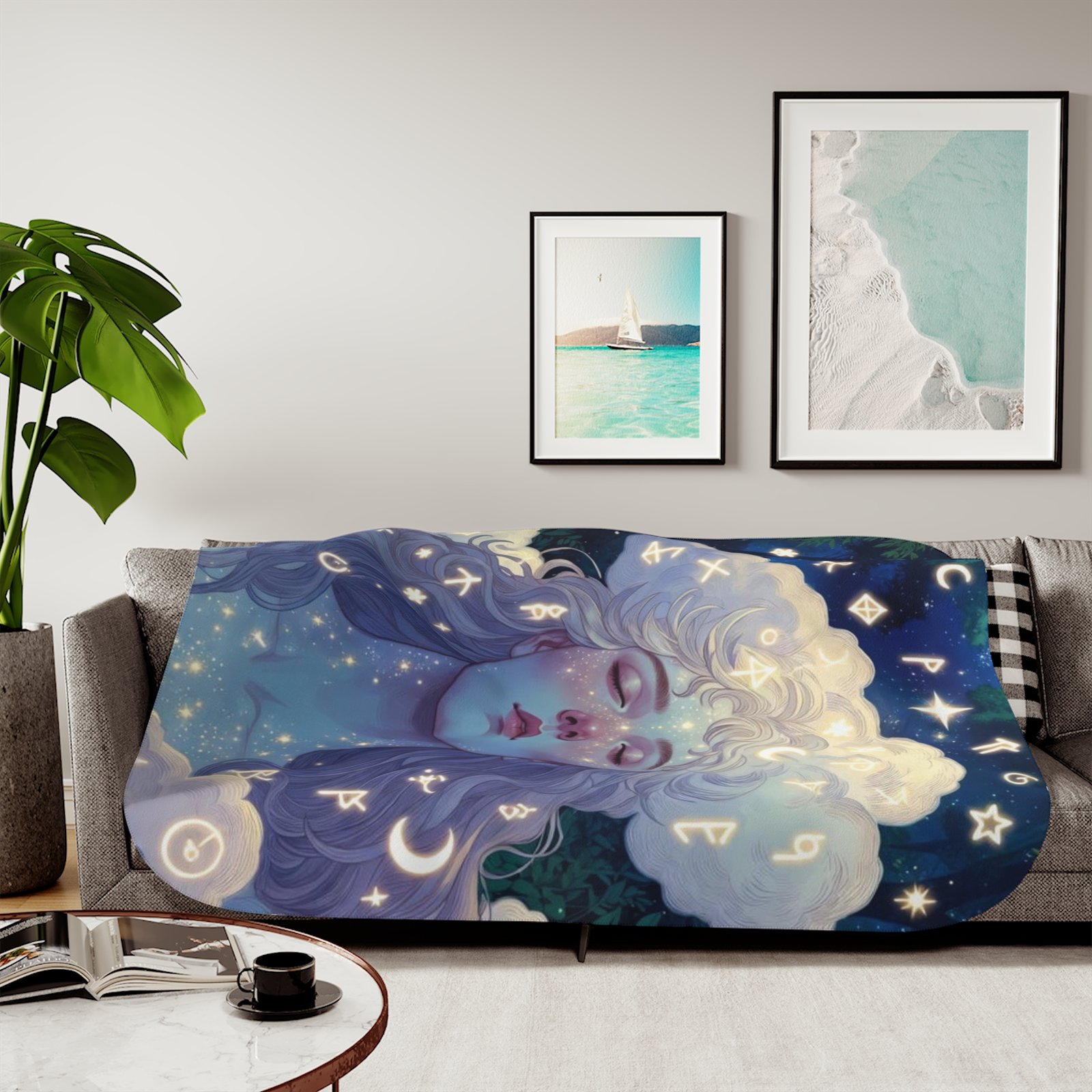 Celestial Dream Sherpa Blanket — Cozy Two‑Tone Throw with Starry Goddess Art - Image 19