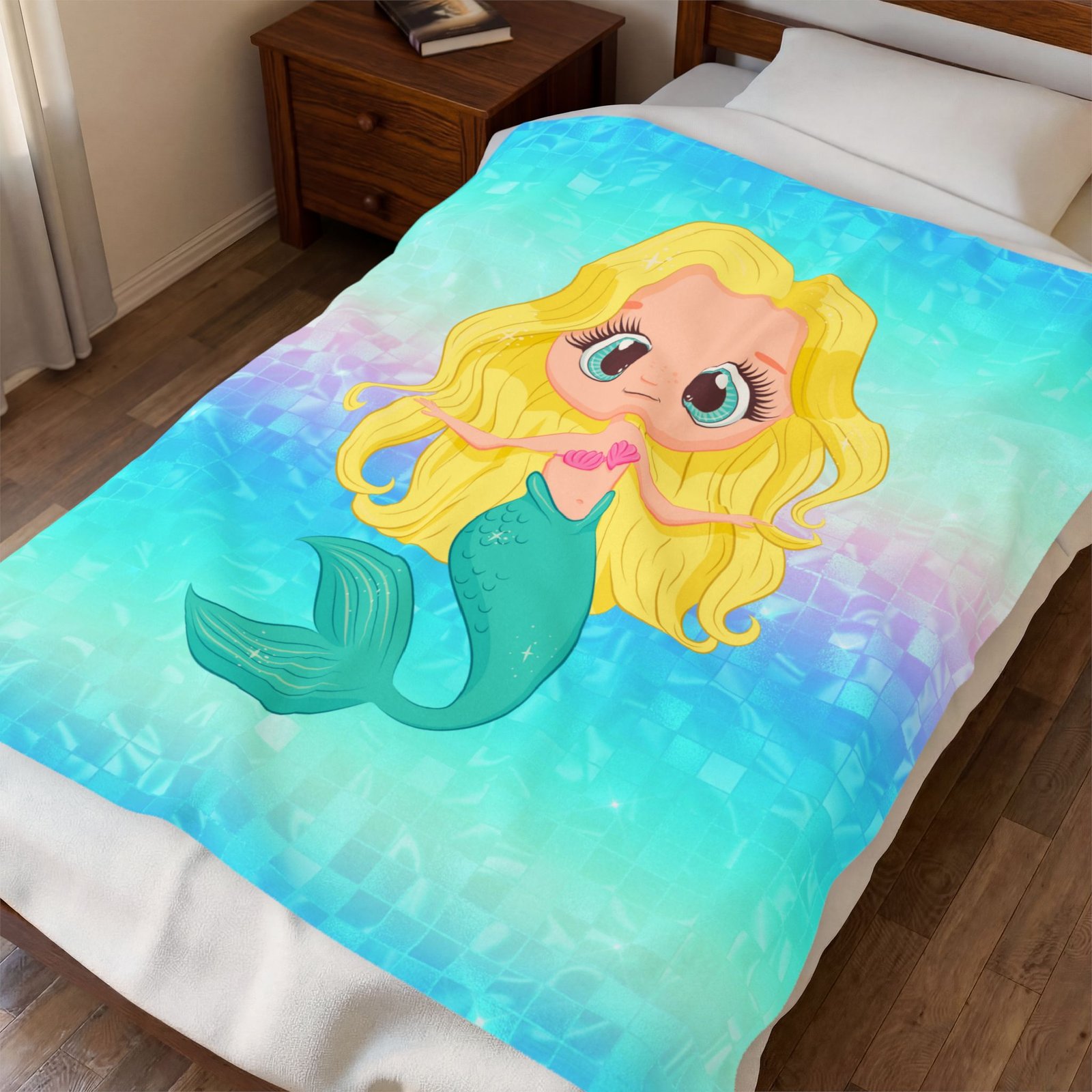 Yellow Mermaid Velveteen Plush Blanket - Image 7