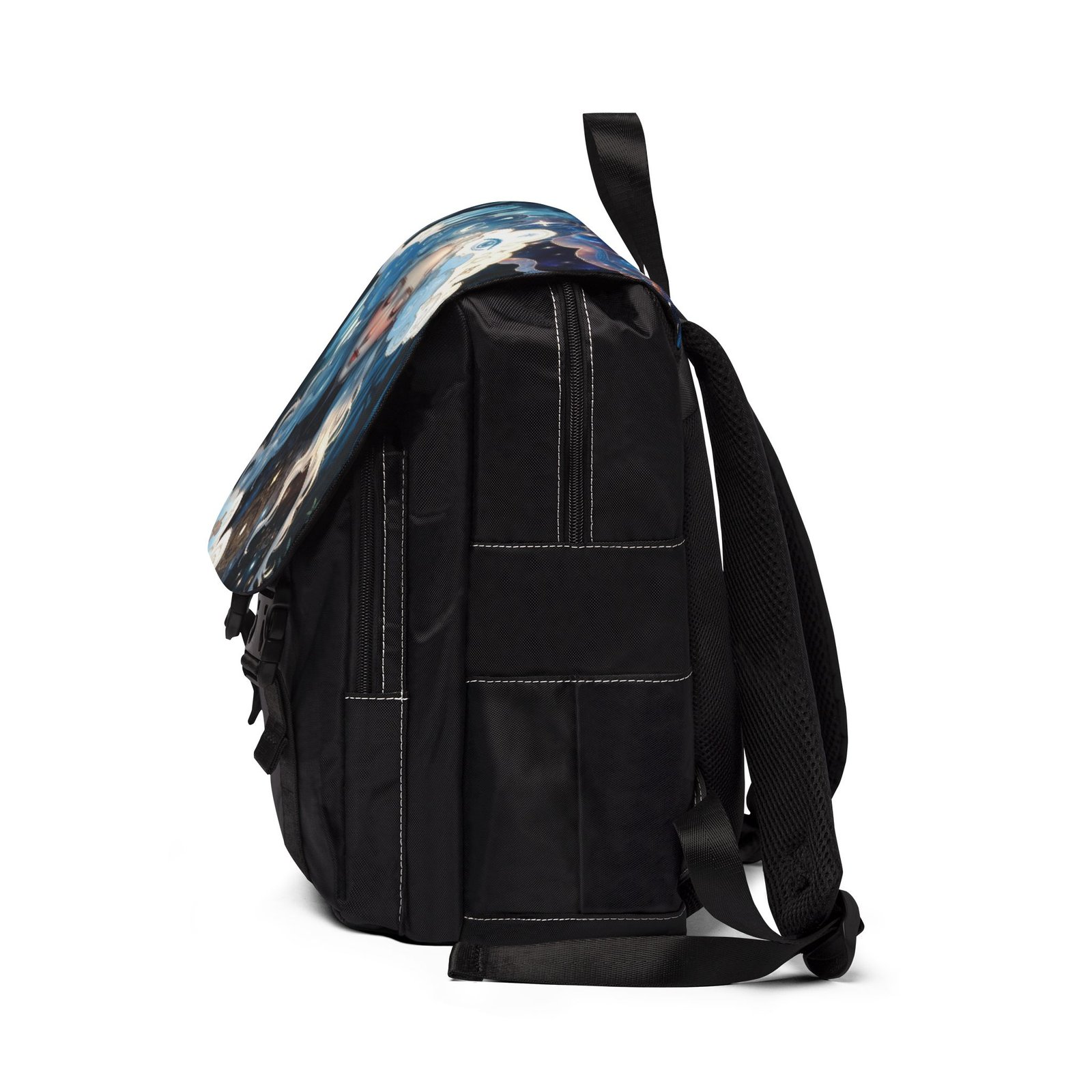 Dreamy Forest Girl Backpack — Artistic Blue Hair Flap Backpack - Image 3