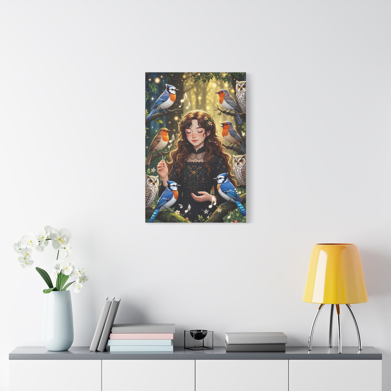 Enchanted Songbird Girl Matte Canvas Wall Art - Image 31