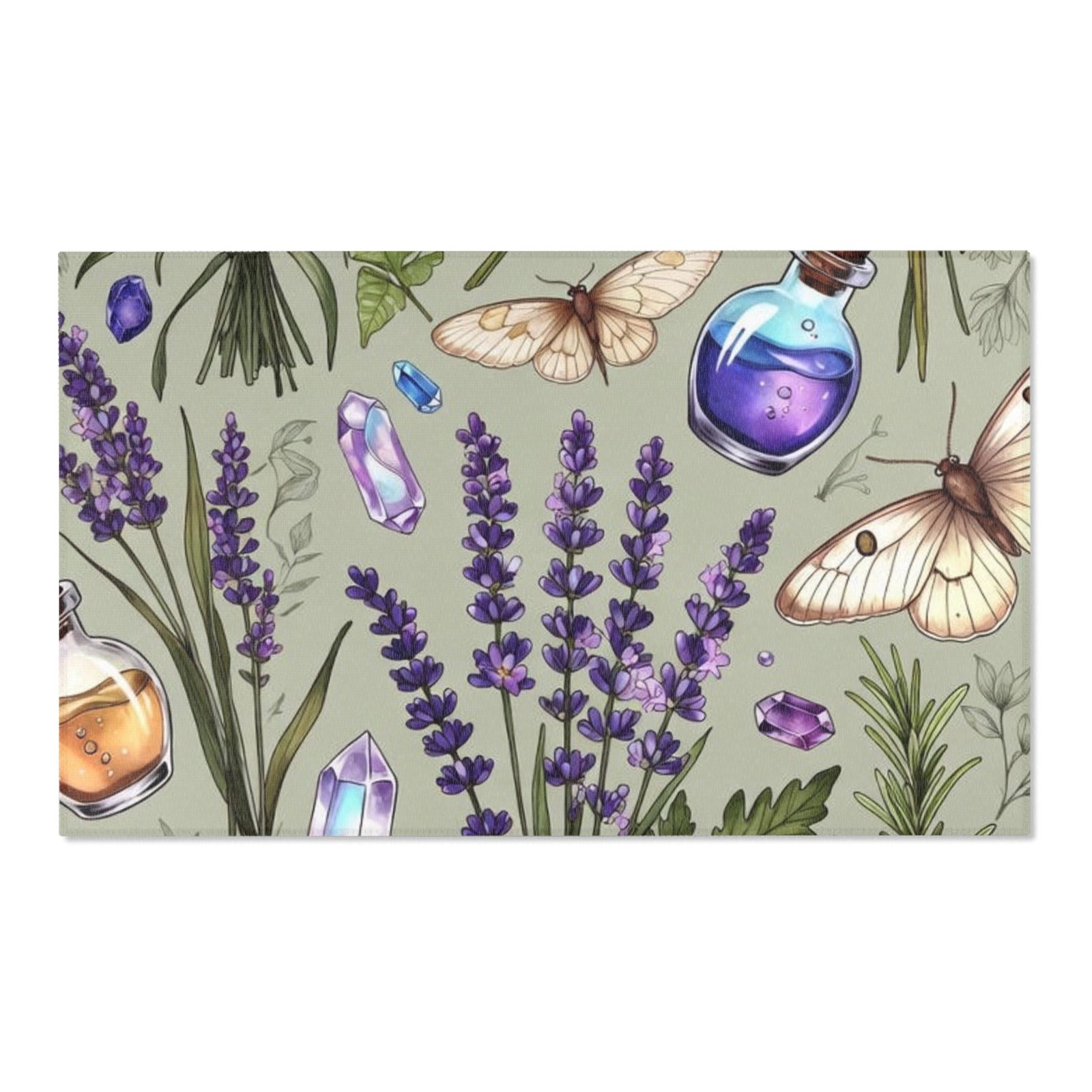 Lavender Apothecary Area Rug — Botanical Herbs, Moths & Crystal Potion Design - Image 13