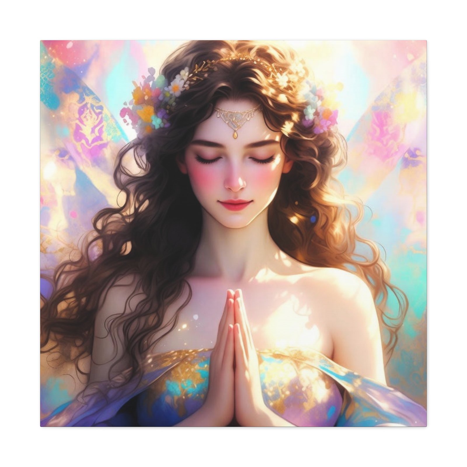 Meditative Goddess Canvas Art — Serene Prayer Woman Matte Stretched Print - Image 25
