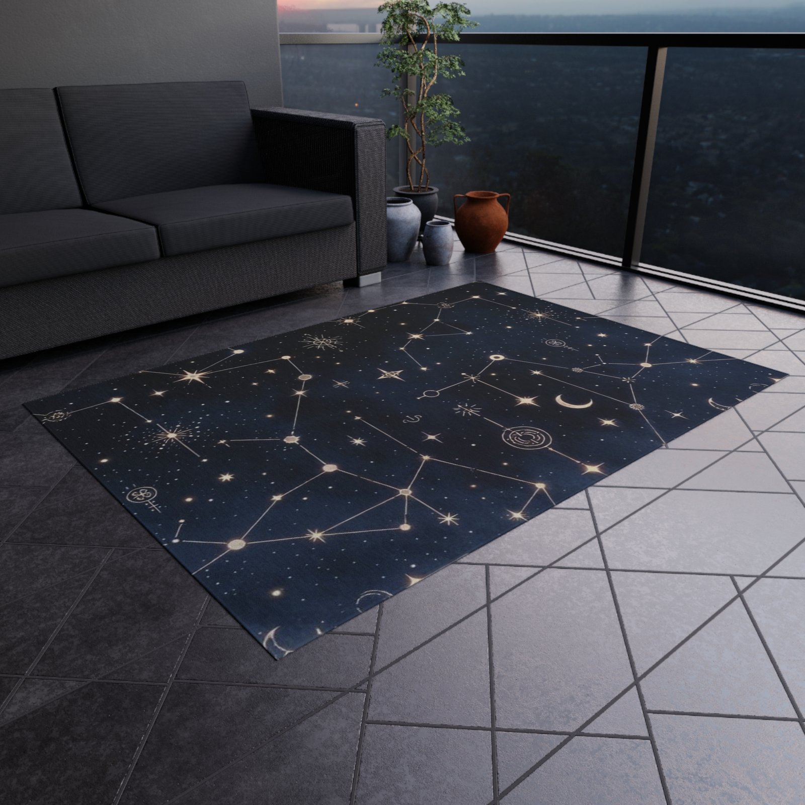 Constellation Night Outdoor Rug — Starry Celestial Patio Mat