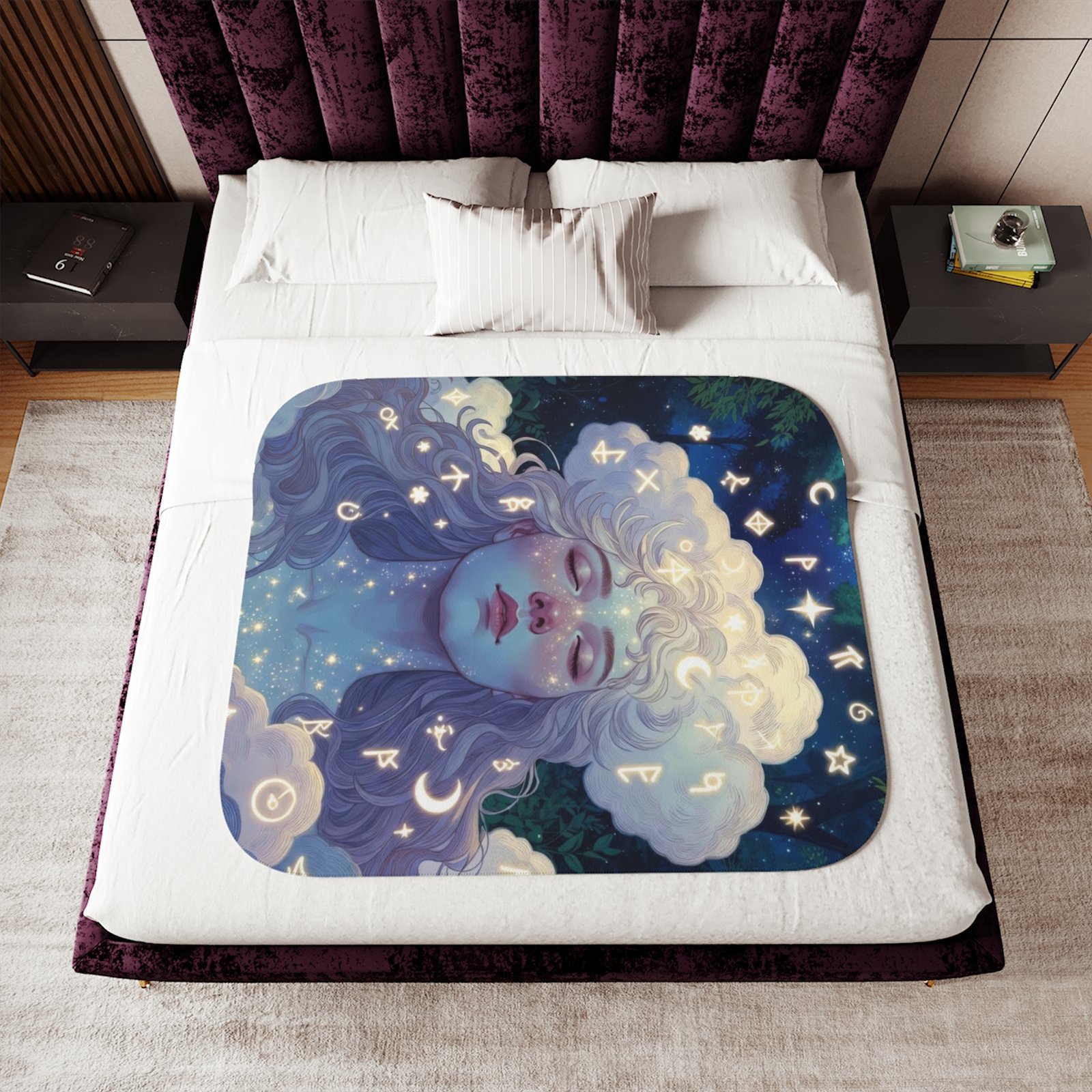 Celestial Dream Sherpa Blanket — Cozy Two‑Tone Throw with Starry Goddess Art - Image 16