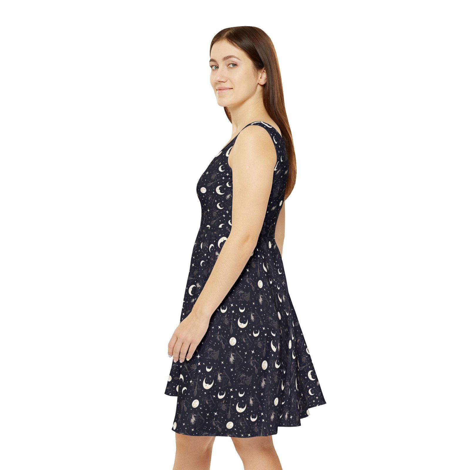 Celestial Moon & Stars Skater Dress — Night Sky Print - Image 5