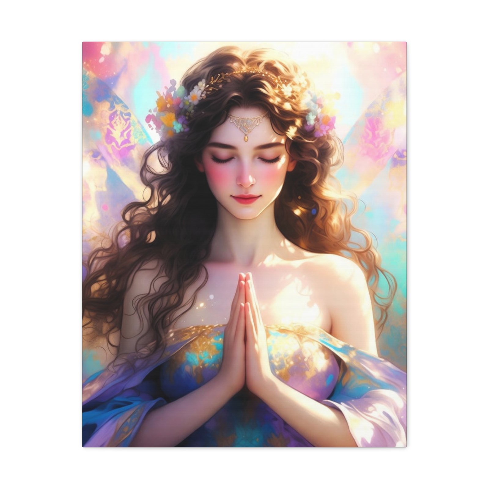 Meditative Goddess Canvas Art — Serene Prayer Woman Matte Stretched Print - Image 5