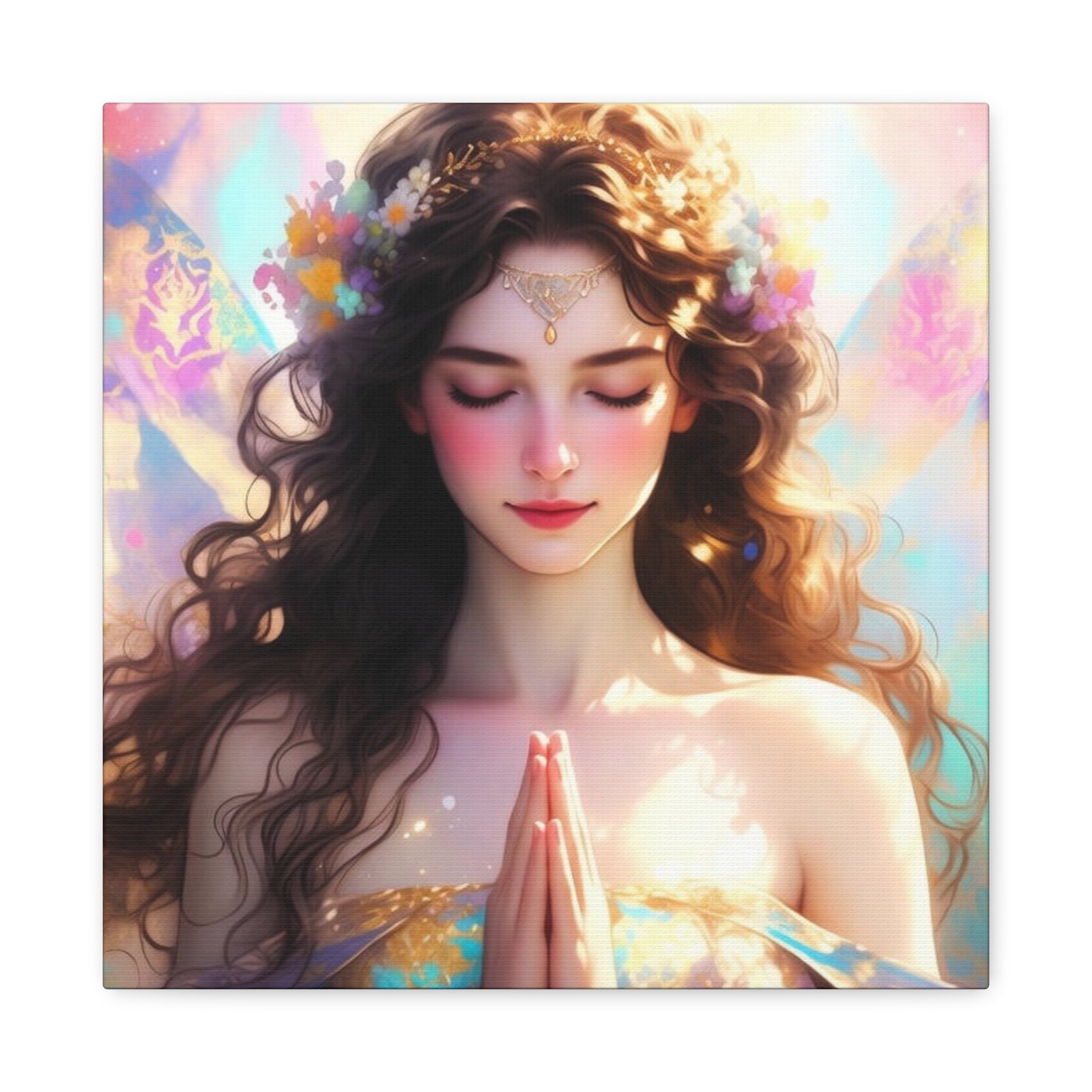 Meditative Goddess Canvas Art — Serene Prayer Woman Matte Stretched Print - Image 17